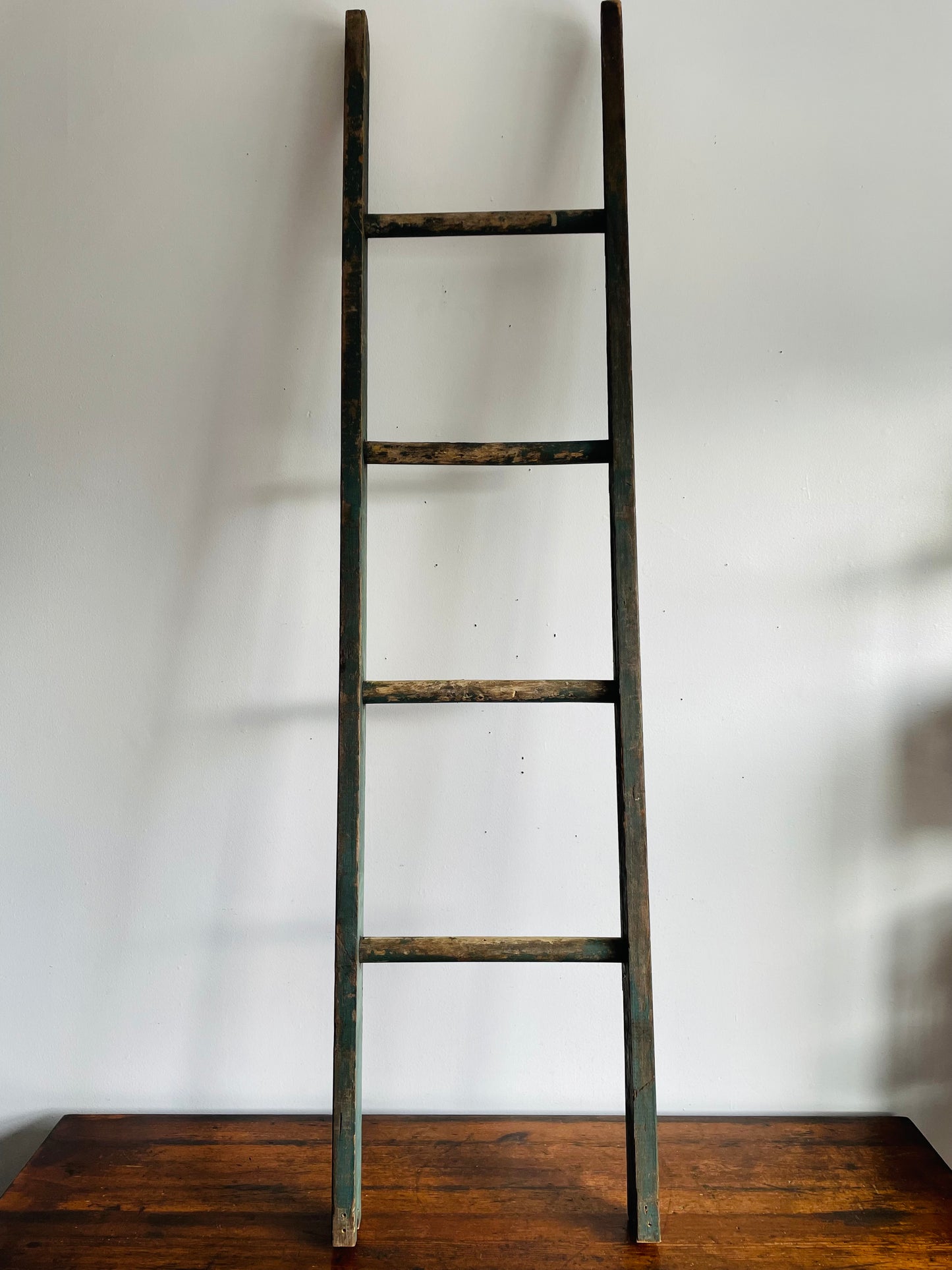 Vintage Rustic Green 5 Feet Tall Wood Barn Ladder - Originally Came from a Farm - Blanket Ladder, Porch Decor, Etc.