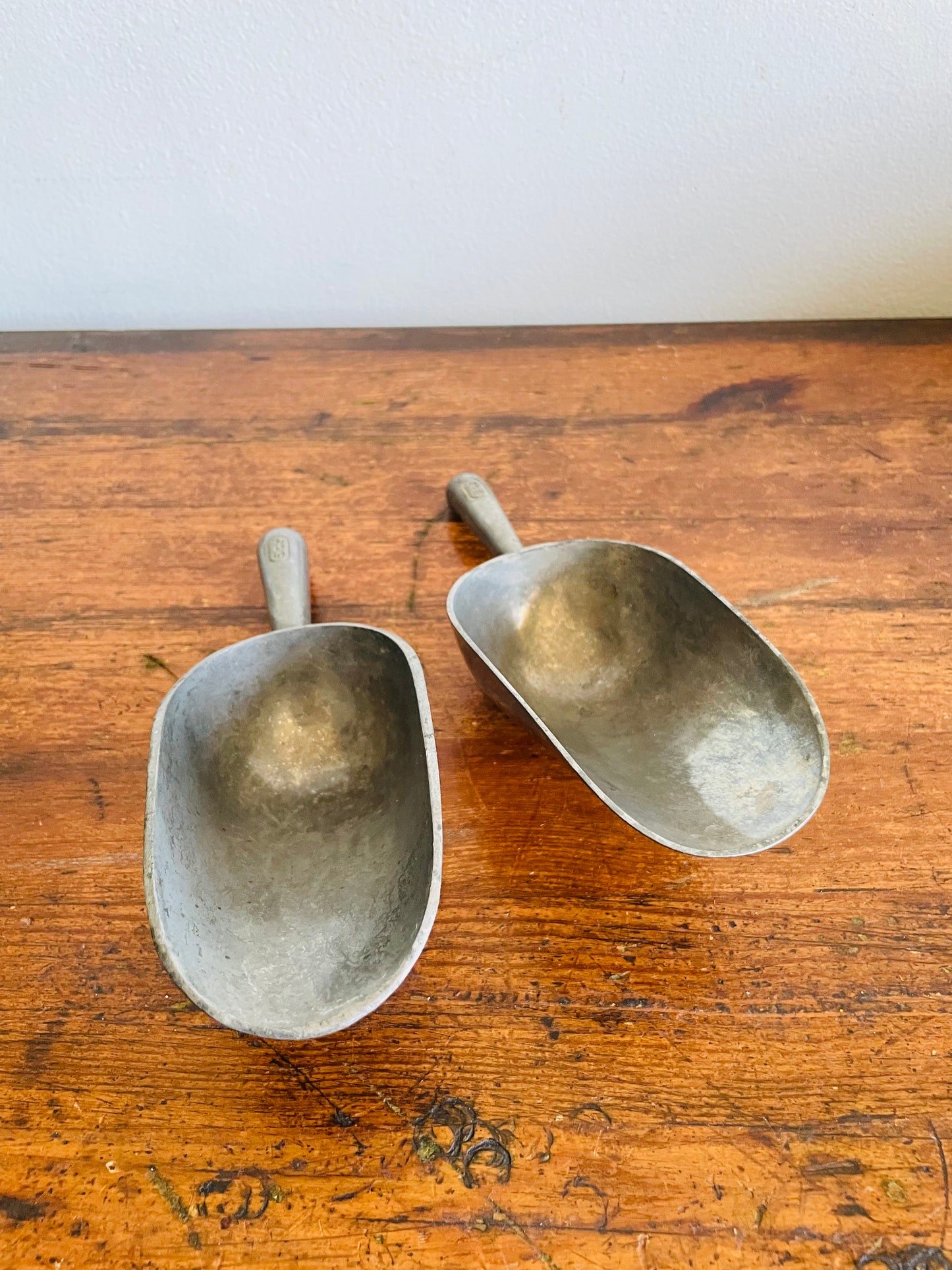 Vintage Pewter Metal 5 oz Scoops with Handles - Set of 2 - Made in Thailand