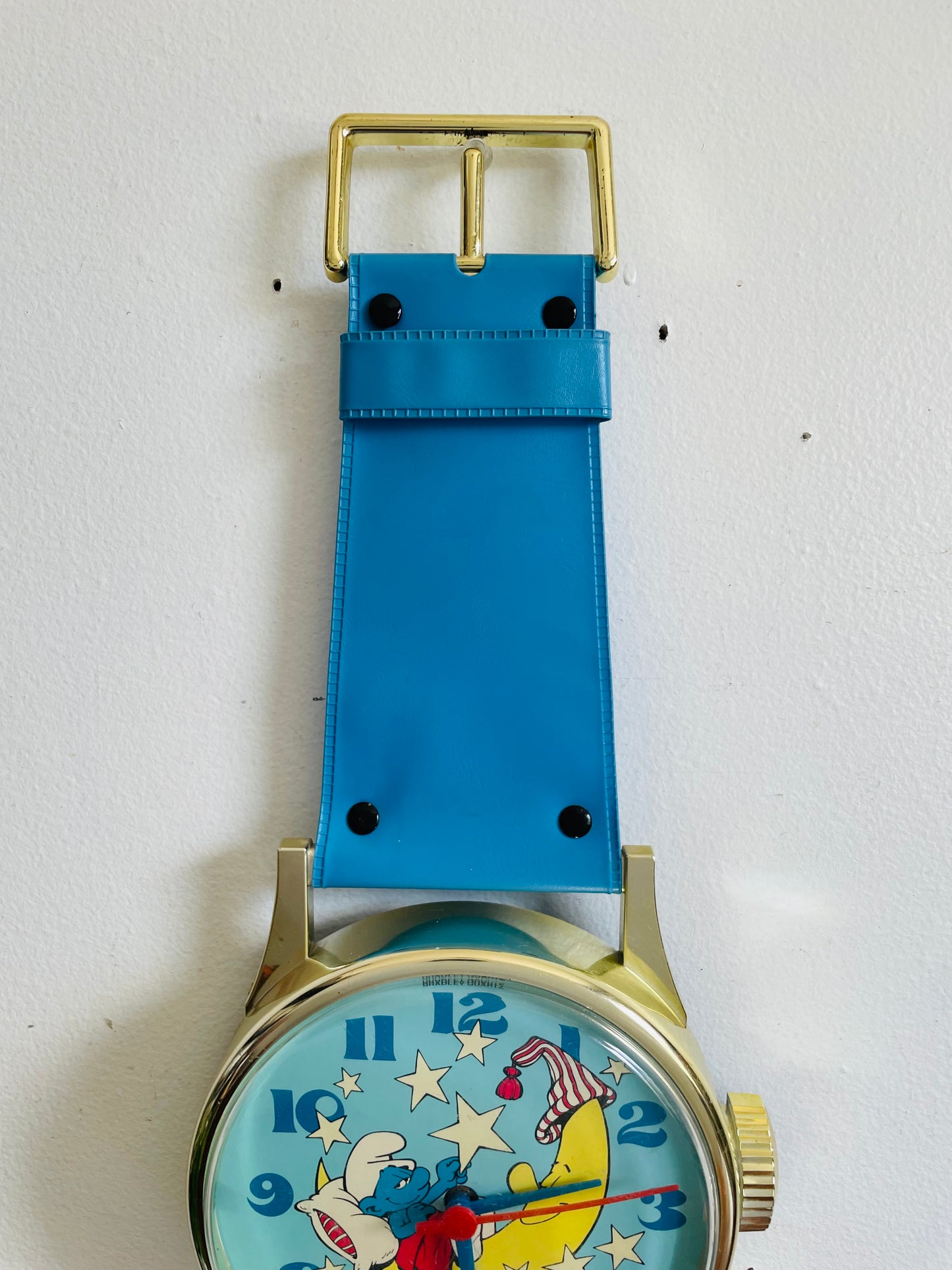 Vintage 1984 Bedtime Smurf on the Moon Giant Watch Wall Clock - Bradley Time Division - Requires 1 AA Battery (Not Included) - Tested / Works!