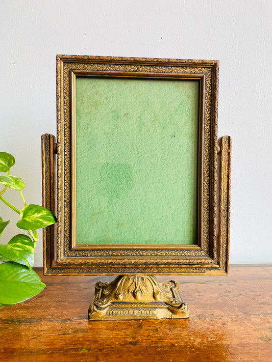 Antique Gold Wood Swinging Picture Frame with Ornate Footed Base