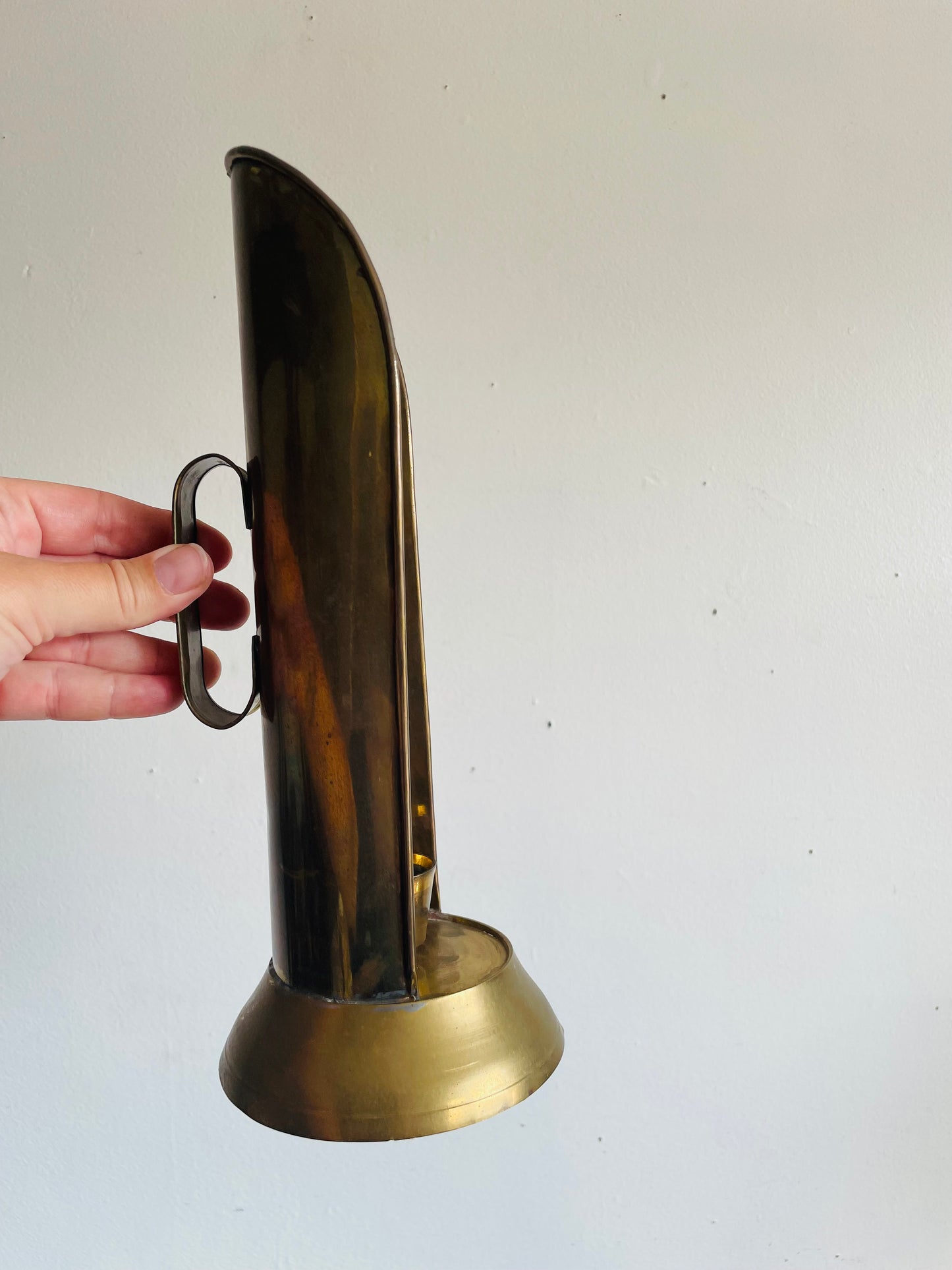 Vintage Brass Candle Holder Reflector Sconce - Handle on Back - Can Stand or Hang on Wall - Made in India