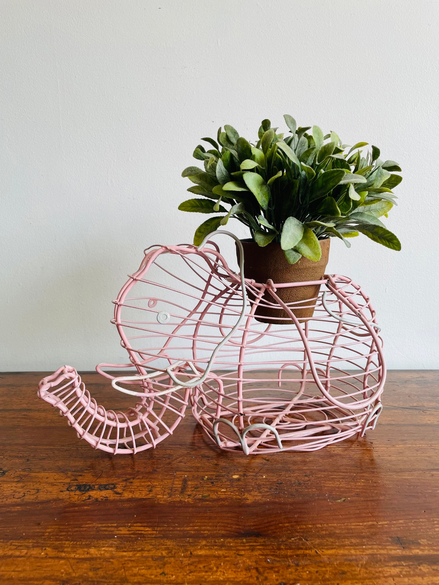 Pink Metal Elephant Egg Basket - Great for Eggs, Fruit, Vegetables, Plant, or Easter!