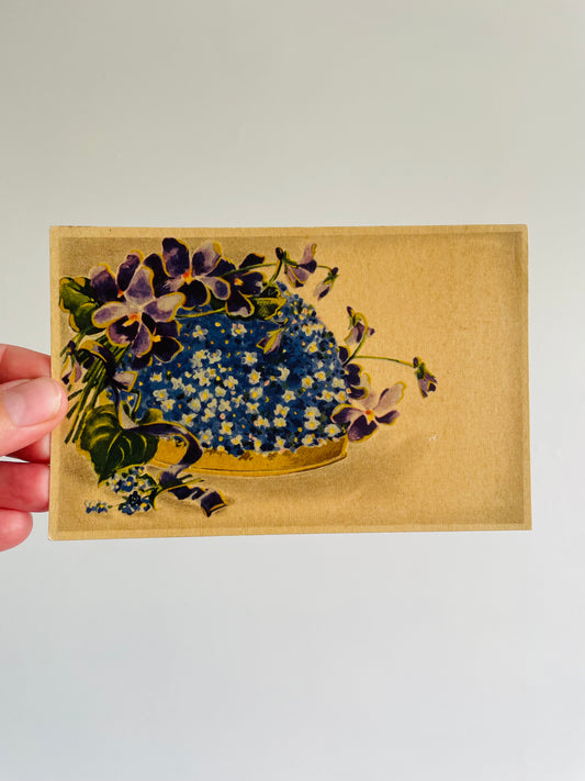 Blank Postcard with Purple & Blue Flowers Graphic - Found in Lisbon, Portugal