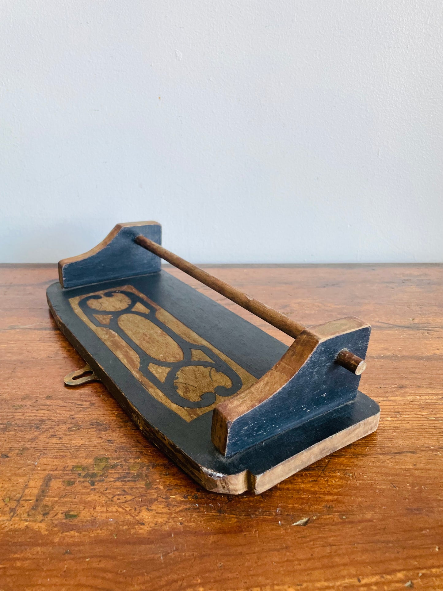 Vintage Handmade Carved Wood Kitchen Dishcloth or Hand Towel Rack - Could Also Hang Necklaces!