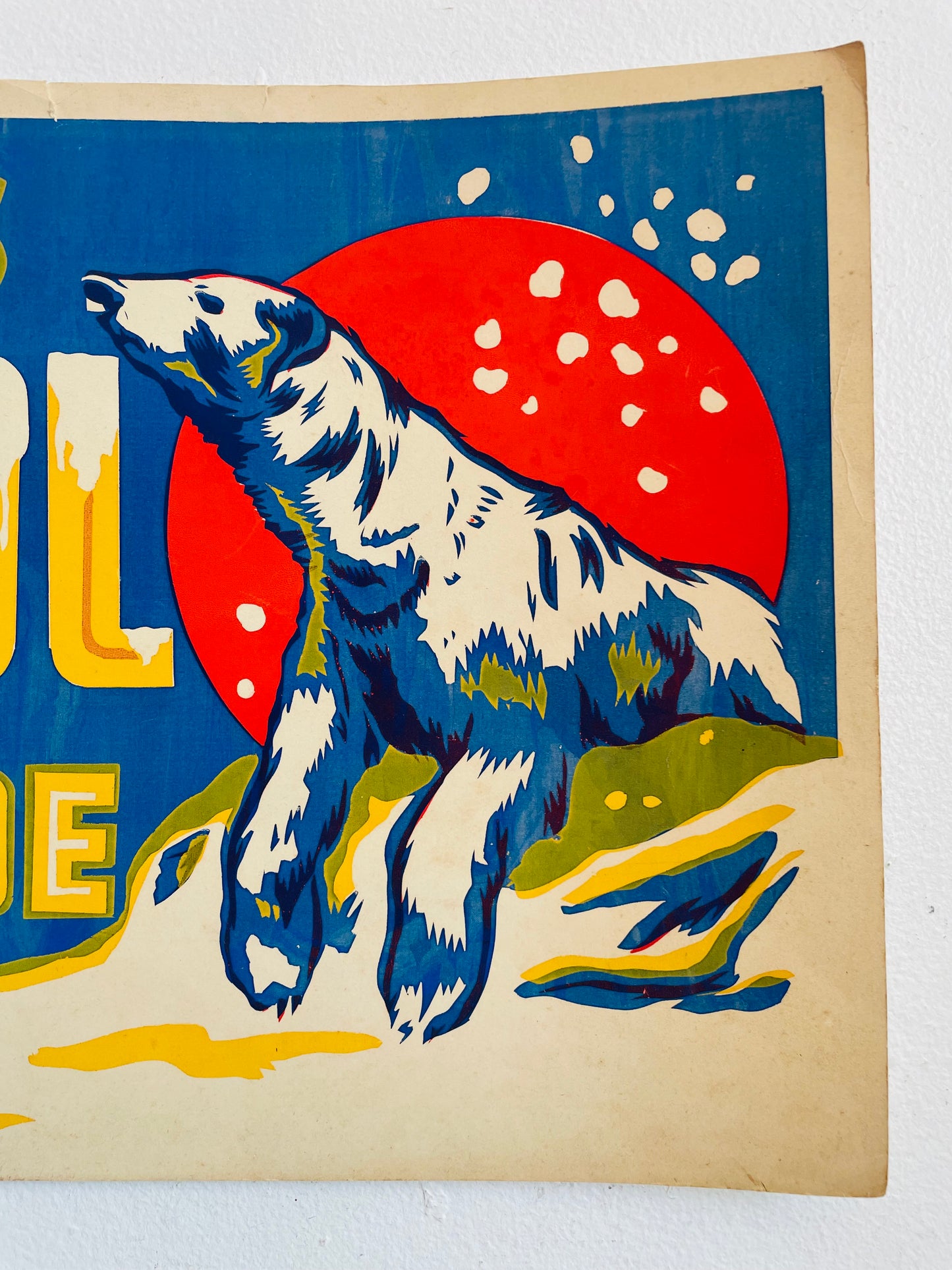 Vintage It's Cool Inside Shop Window Advertising Marketing Sign - Polar Bear with Snow - From When Air Conditioning Was a New Novelty in Shops