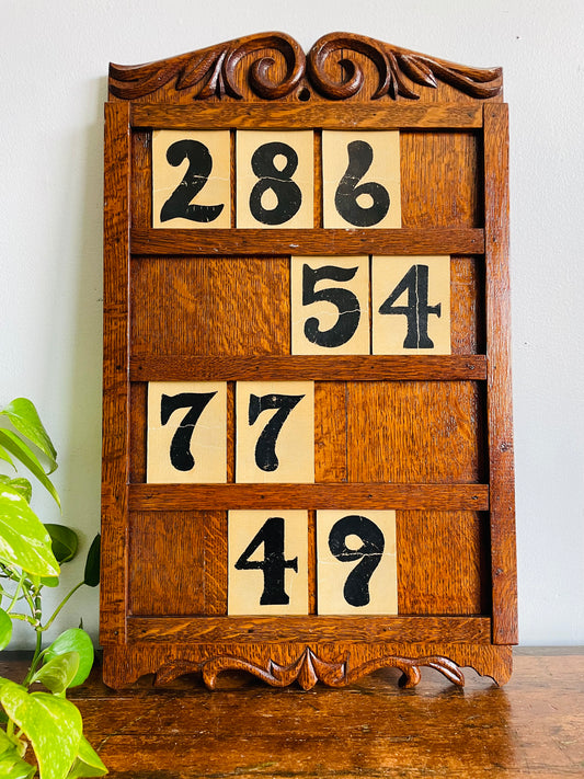 Antique Victorian Oak Wood Hymn Display Board - Includes 9 Number Cards - Found at Alberton Presbyterian Church, Alberton, Ontario (Built in 1878) - Church Salvage