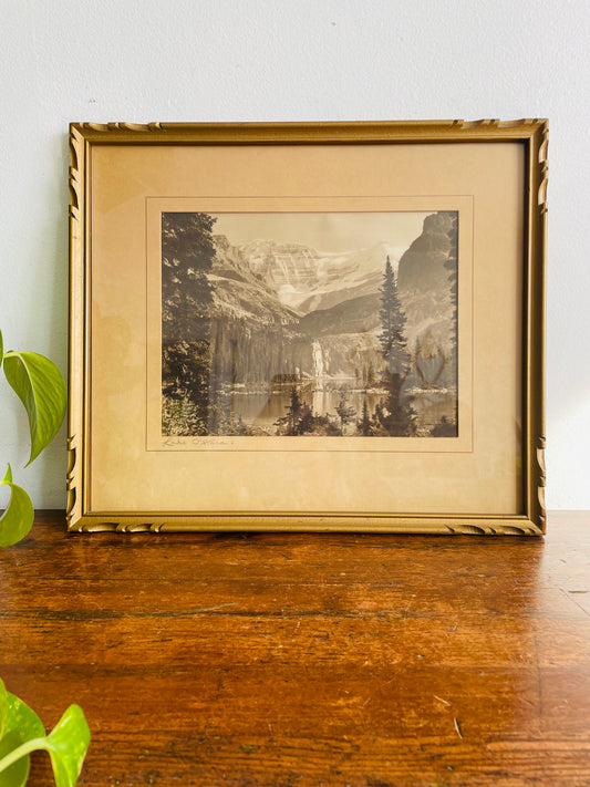 1950s Framed Sepia Photograph of Lake O'Hara in British Columbia Canada