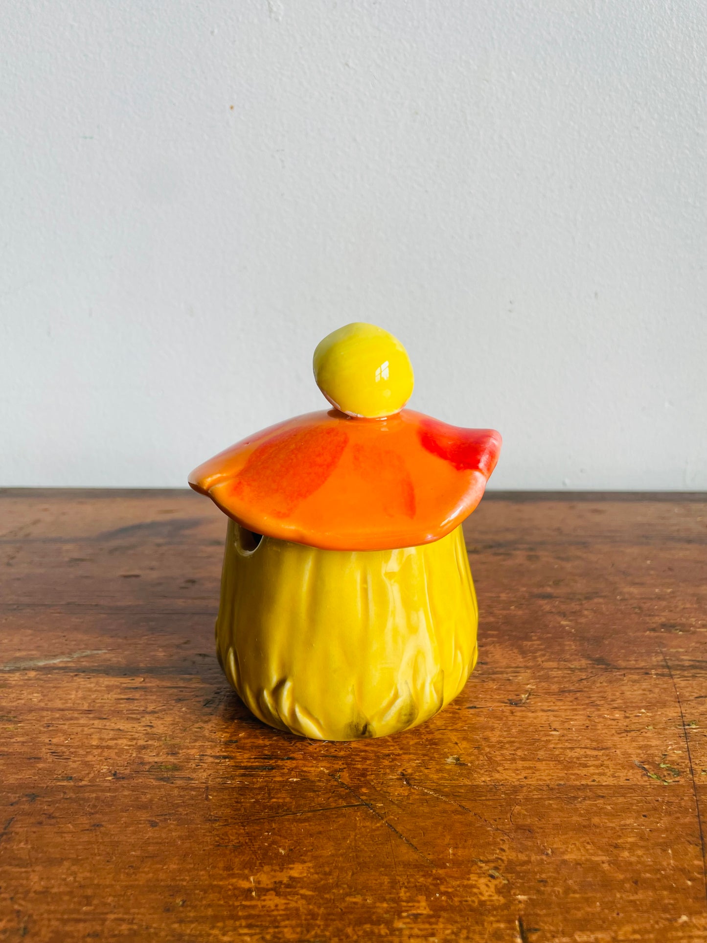 Vintage Bright & Fun Merry Mushroom Canister with Lid & Hole for Spoon - Sugar, Jam, Jelly, Etc. - Made in Japan