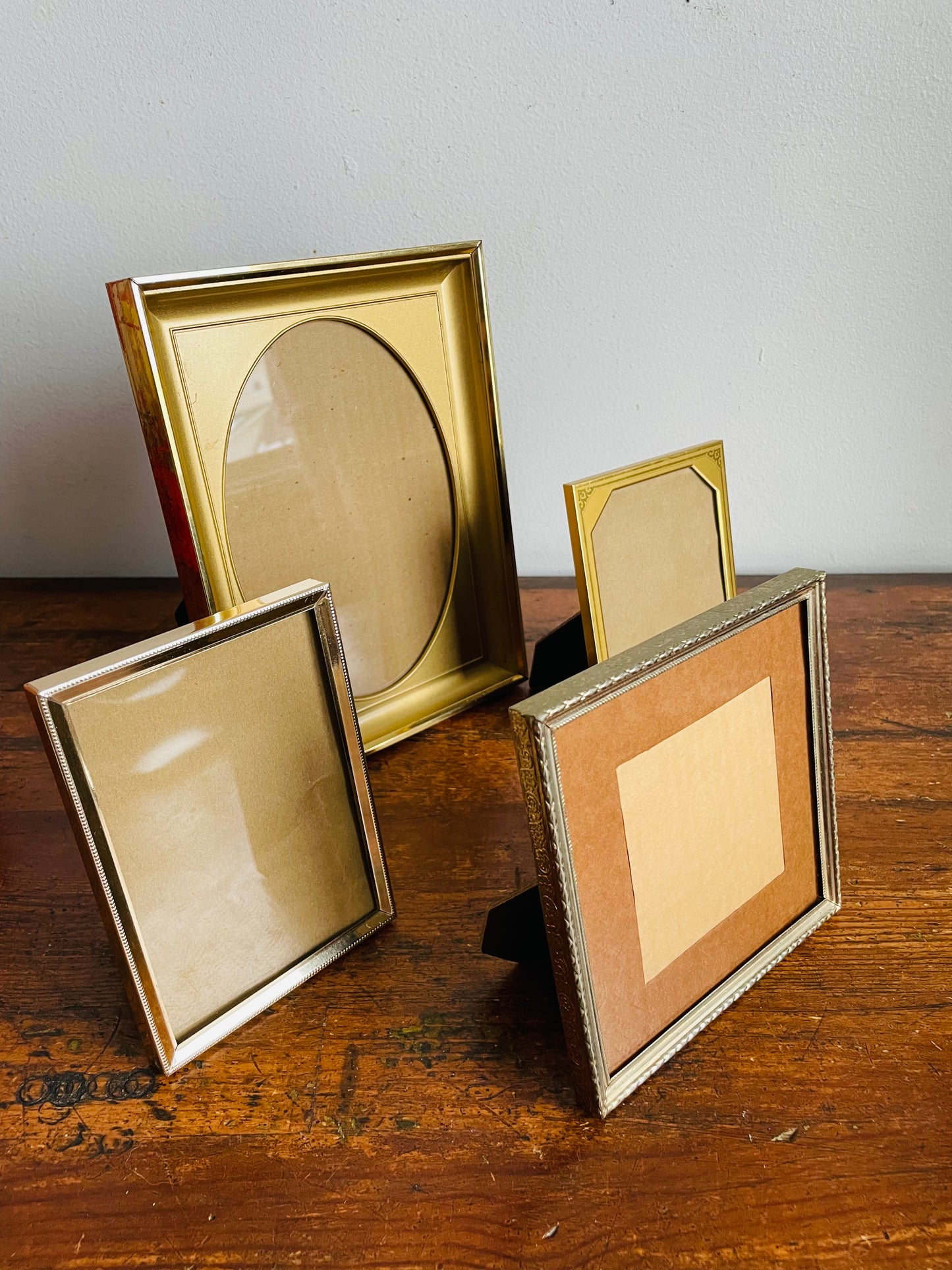Vintage Collection of Brass & Gold Metal Picture Frames with Easel Backings - Set of 4