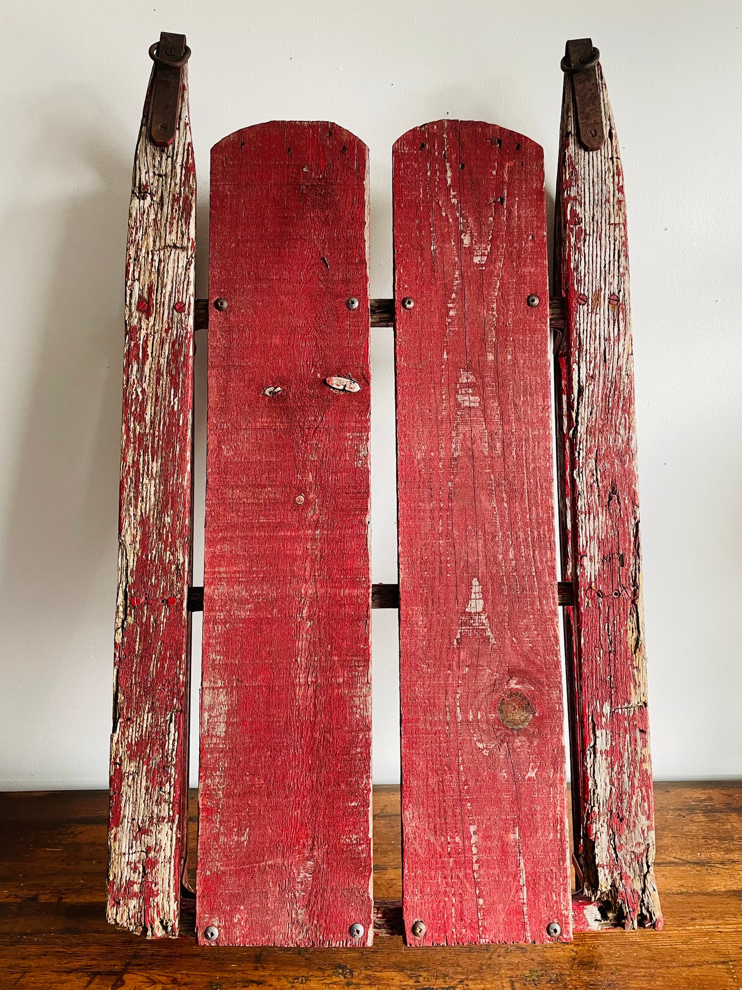 Vintage Rustic & Weathered Chippy Red Sled with Metal Runners & Hardware - Makes Great Porch Decor!