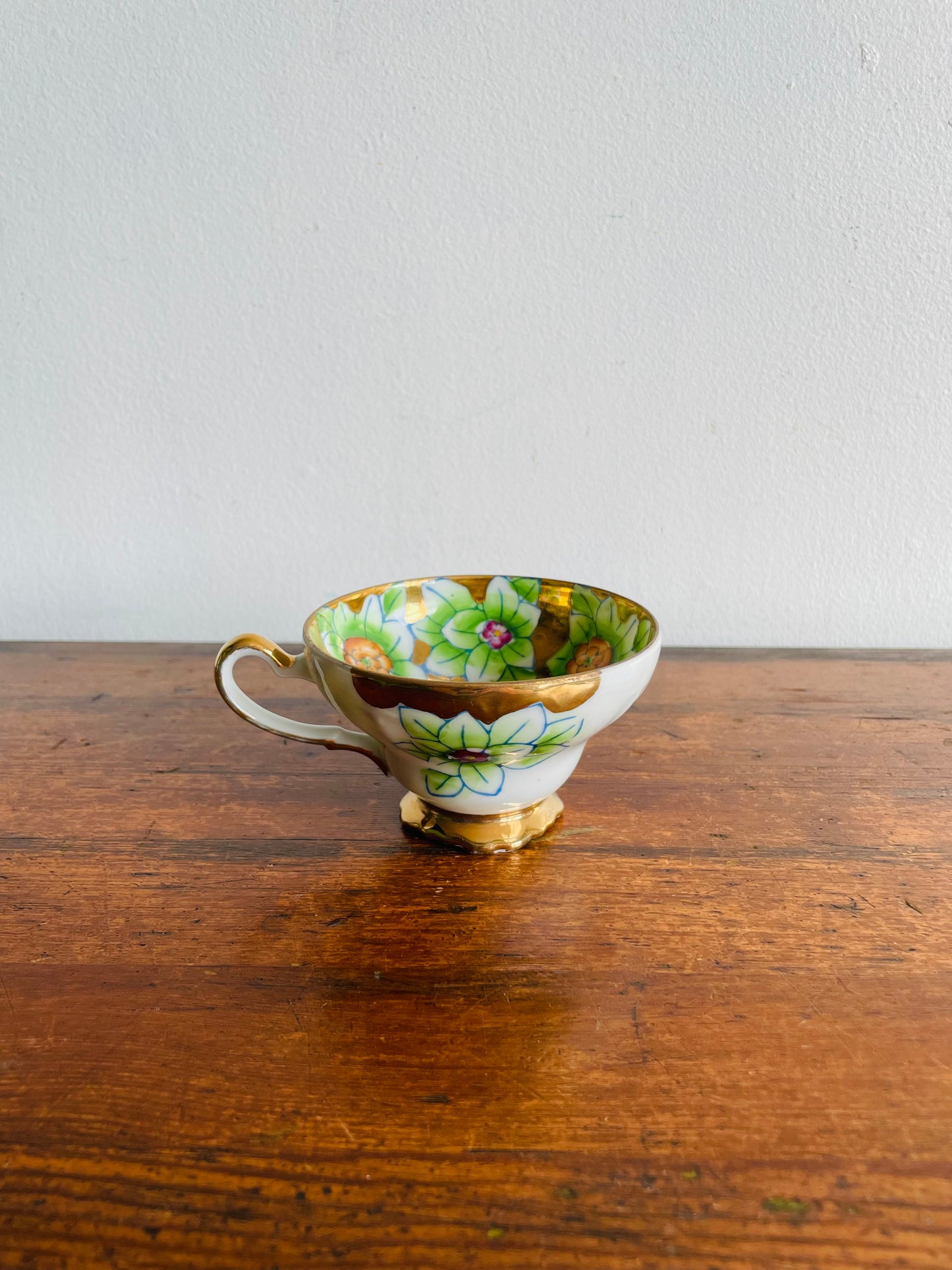 1940s Trimont China Hand Painted Gold & Flower Teacup & Saucer - Made in Occupied Japan