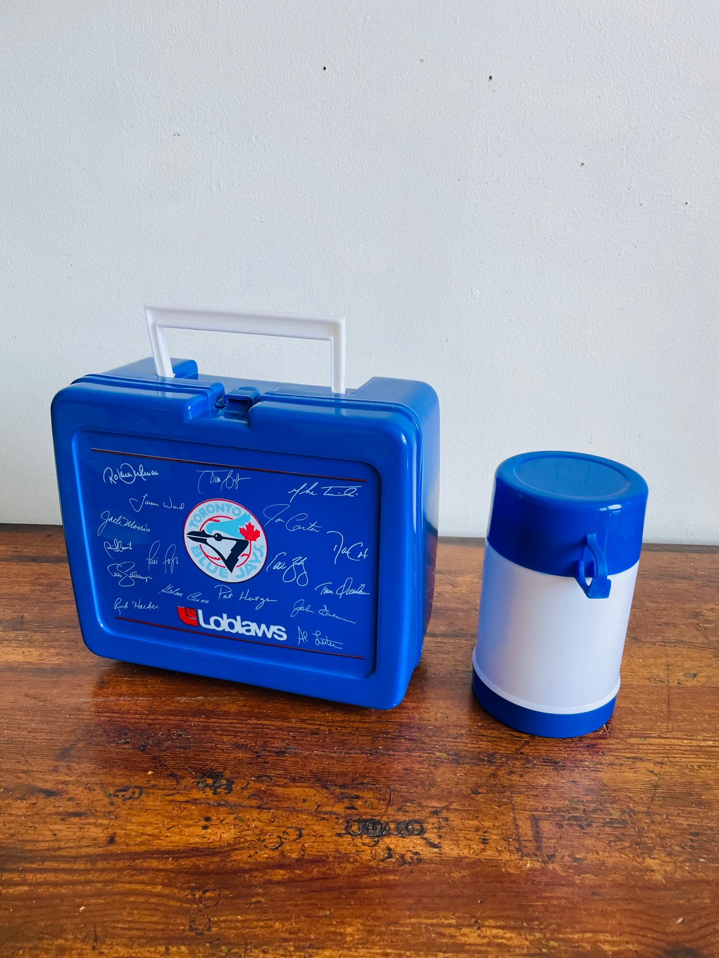 Vintage 1990s Promotional Toronto Blue Jays Baseball Plastic Lunch Box & Thermos - Neilson Dairy, Schneiders & Loblaws - Set of 2 Pieces