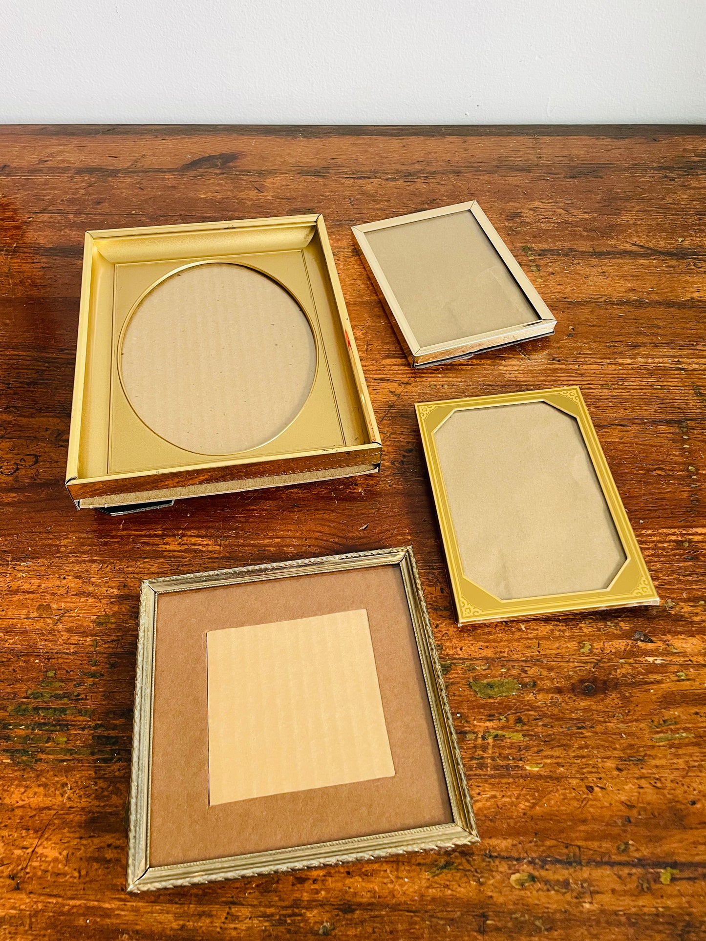 Vintage Collection of Brass & Gold Metal Picture Frames with Easel Backings - Set of 4