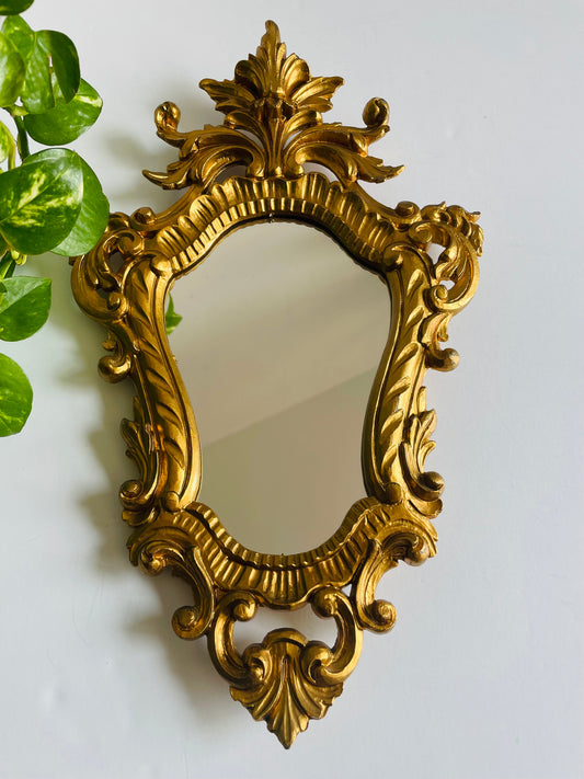 Vintage Italian Rococo Style Ornate Scrollwork & Acanthus Leaf Design Gold Mirror - Made in Italy