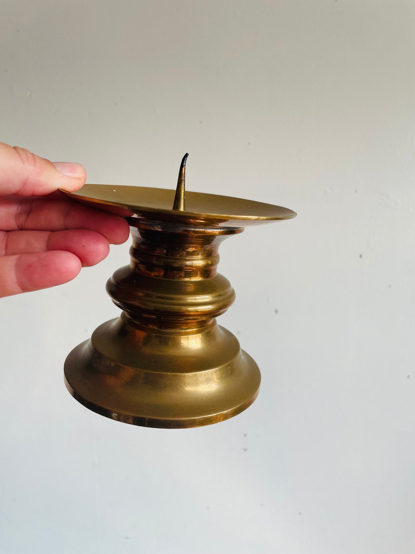 Vintage Heavy & Solid Brass 3.5" Pillar Candle Holder with Spike