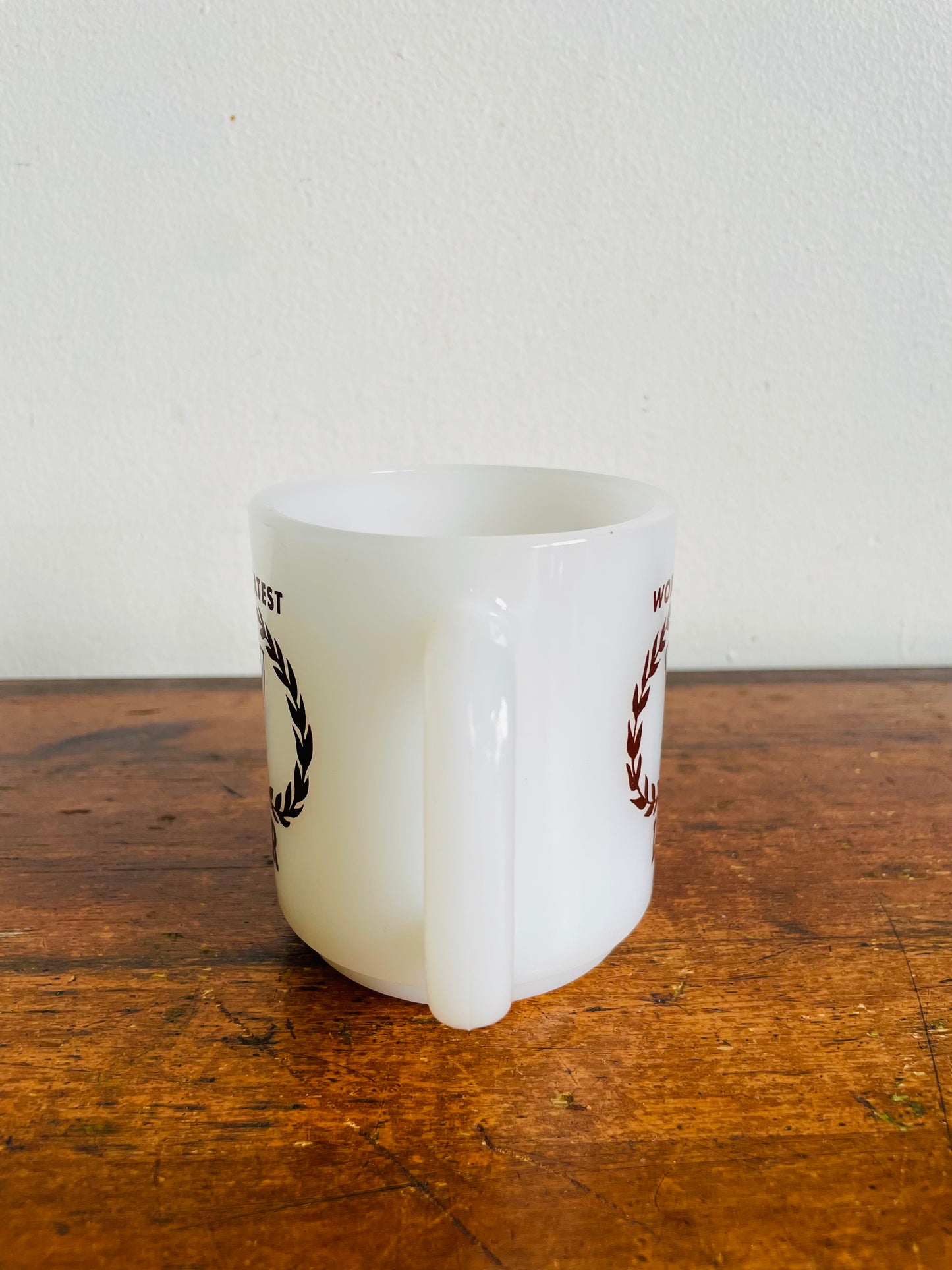 Vintage 1979 World's Greatest Lover Glasbake Milk Glass Mug