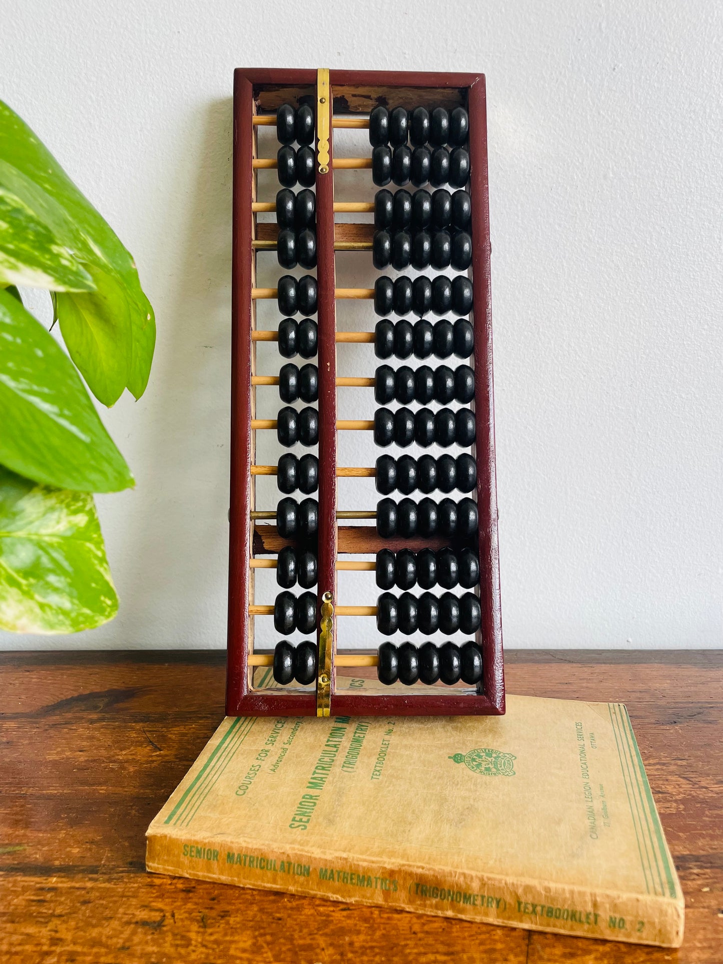 Wood Abacus Counting Beads with Frame & Brass Hardware