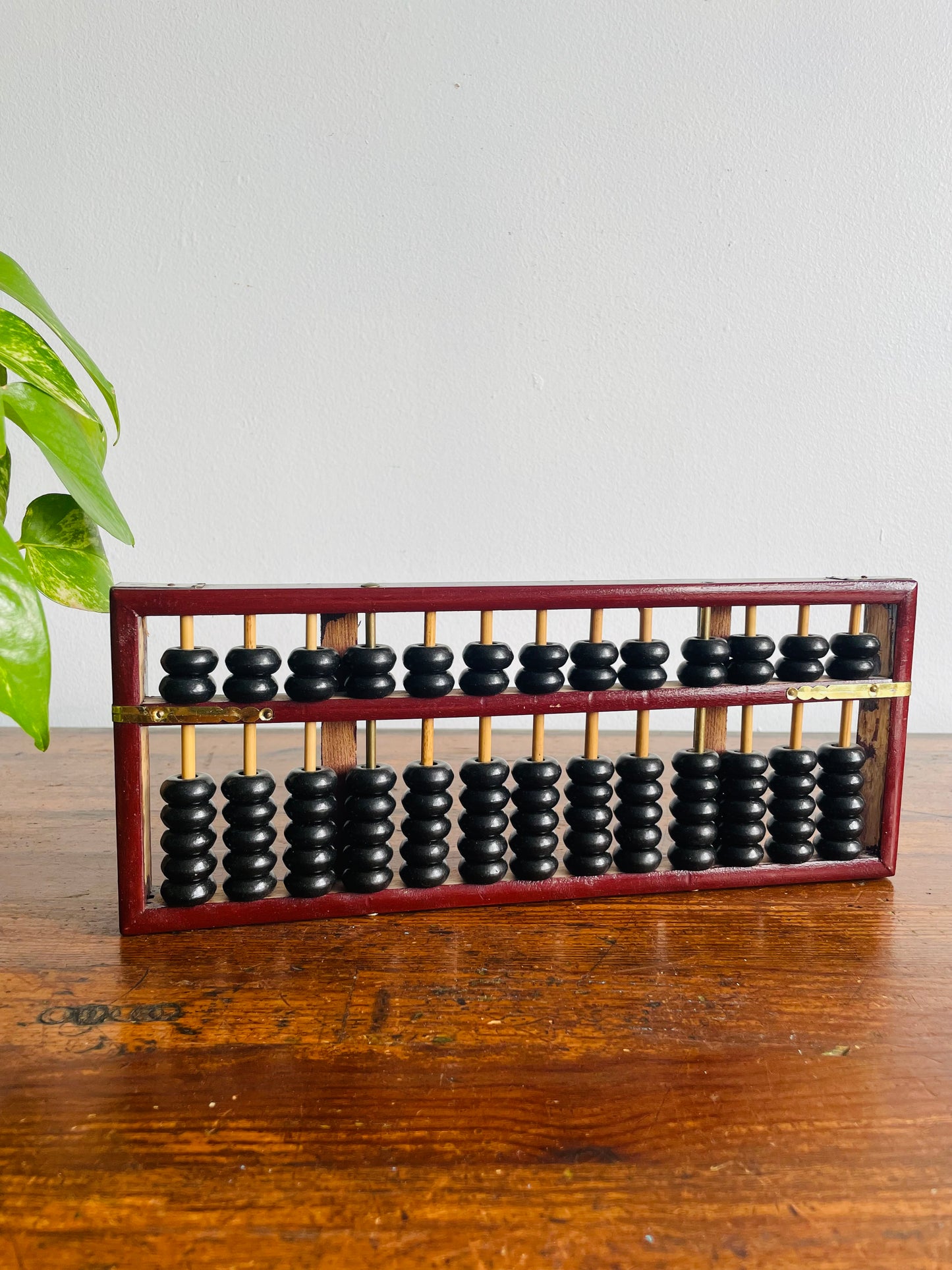 Wood Abacus Counting Beads with Frame & Brass Hardware