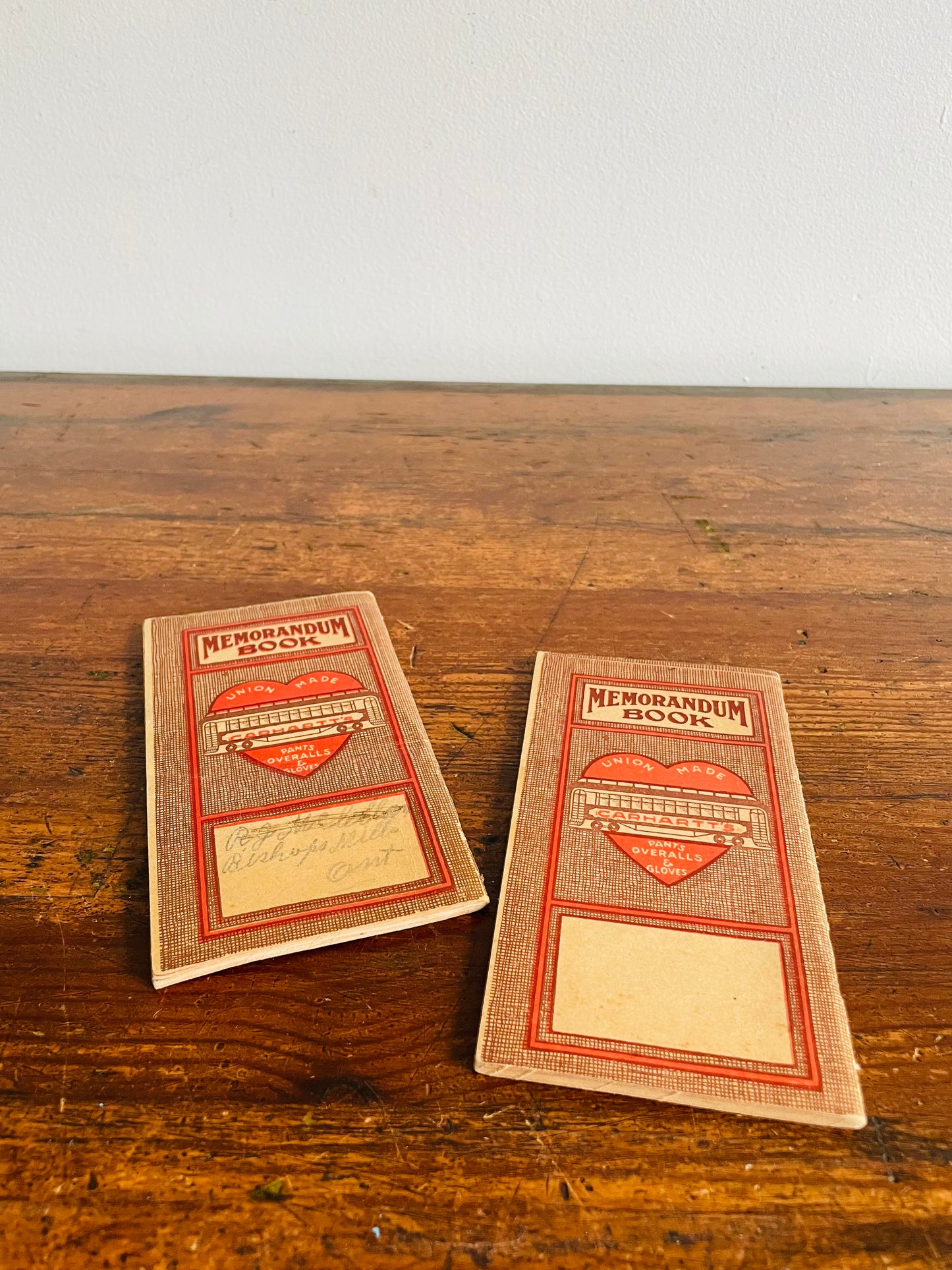 1913 Hamilton Carhartt Manufacturer Memorandum Notepad Bundle - Set of 2 Books - One Has Some Writing / One Is Blank