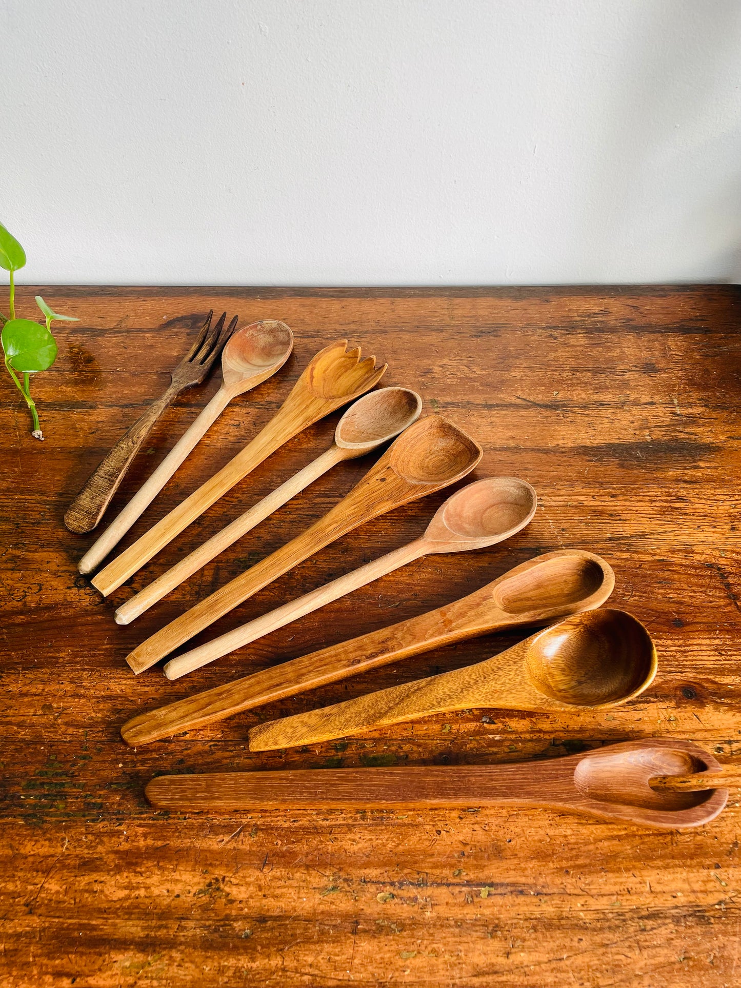 Vintage Collection of Wood Spoons & Serving Utensils - Includes 9 Pieces - Great for Kitchen or Staging!