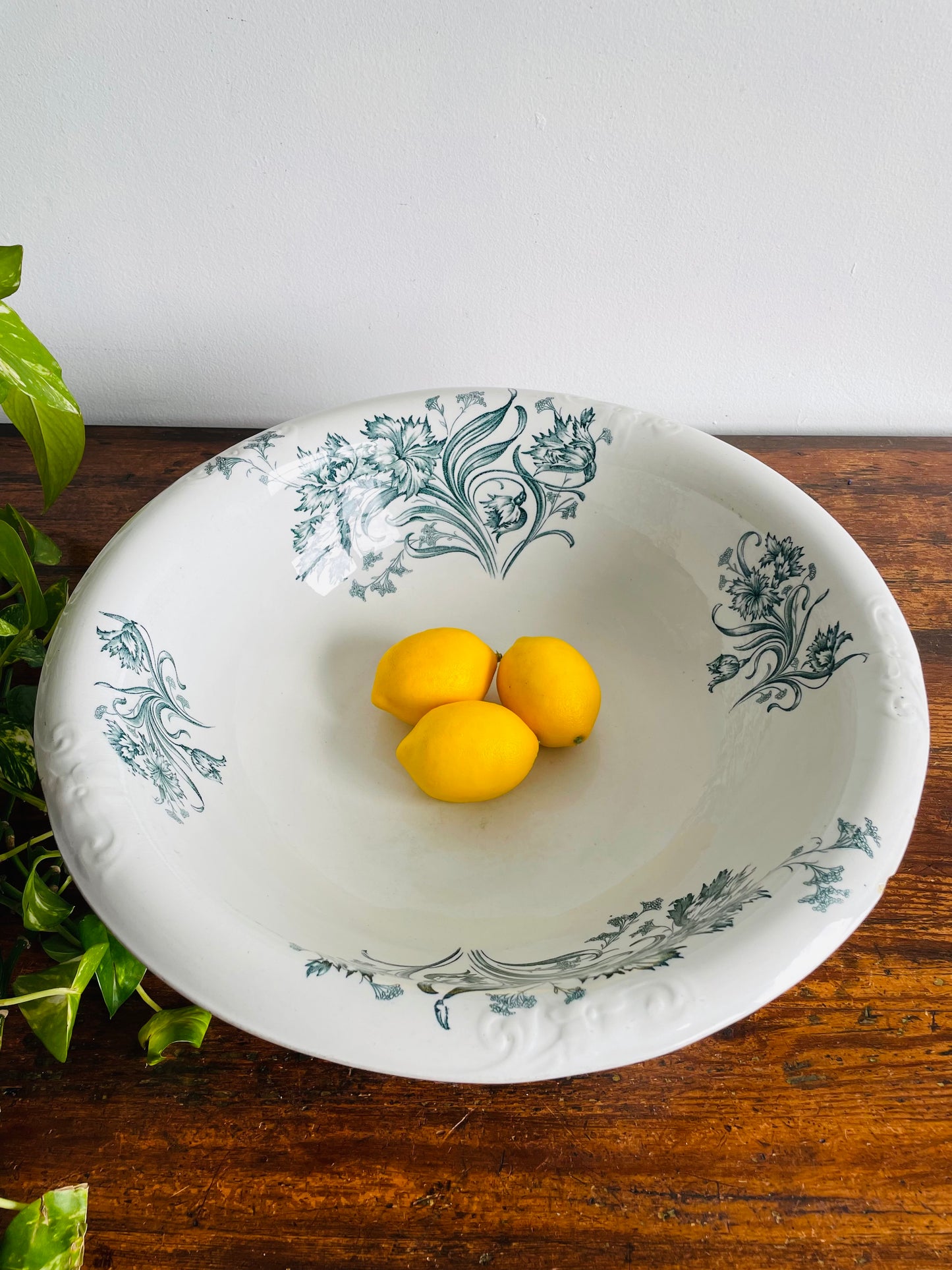 Alejandro Baker & Co. England Giant Ironstone Wash Basin Bowl with Blue Flower Pattern