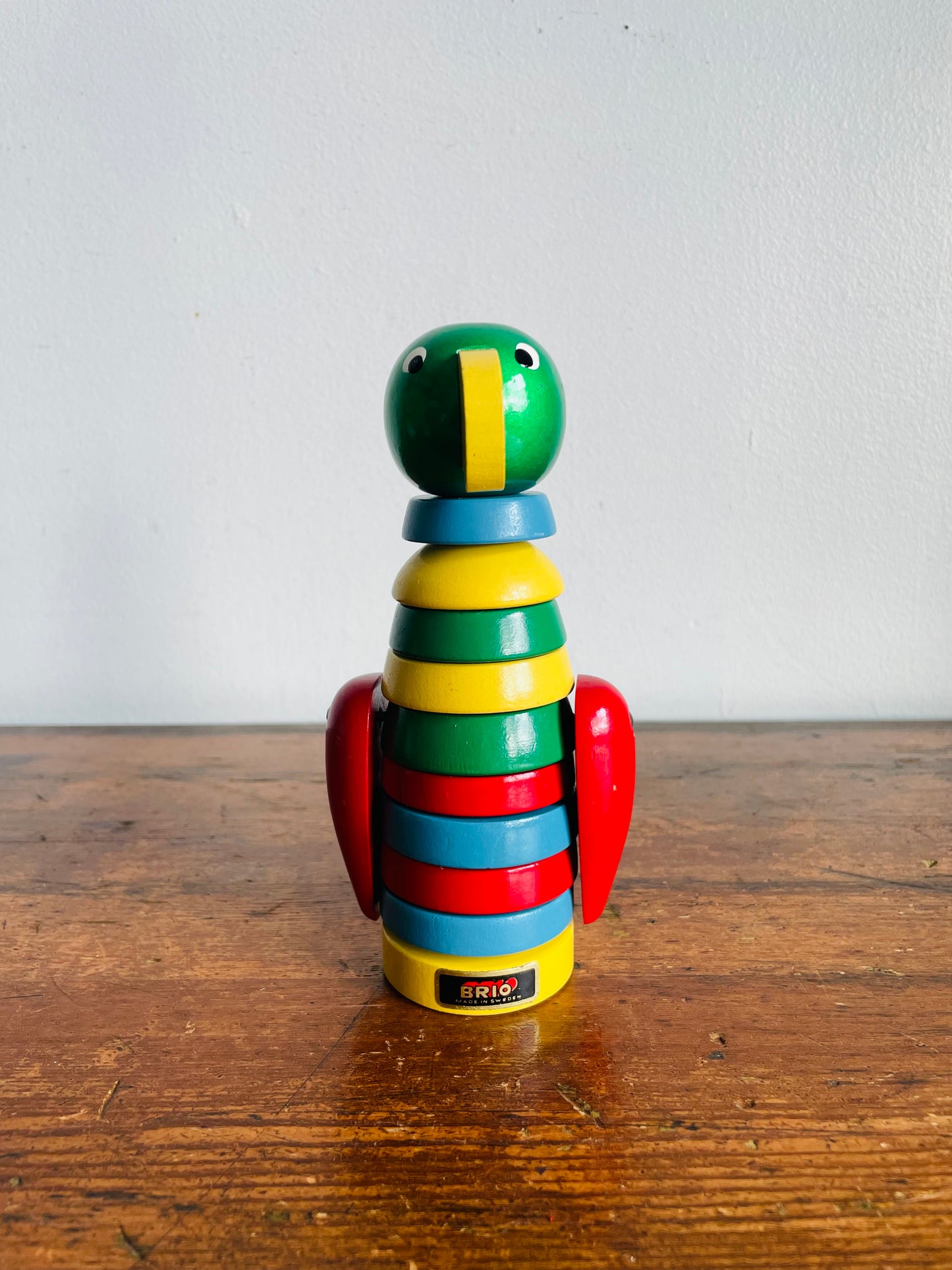 Vintage 1960s Brio Wood Stacking Parrot Bird Toy - Made in Sweden