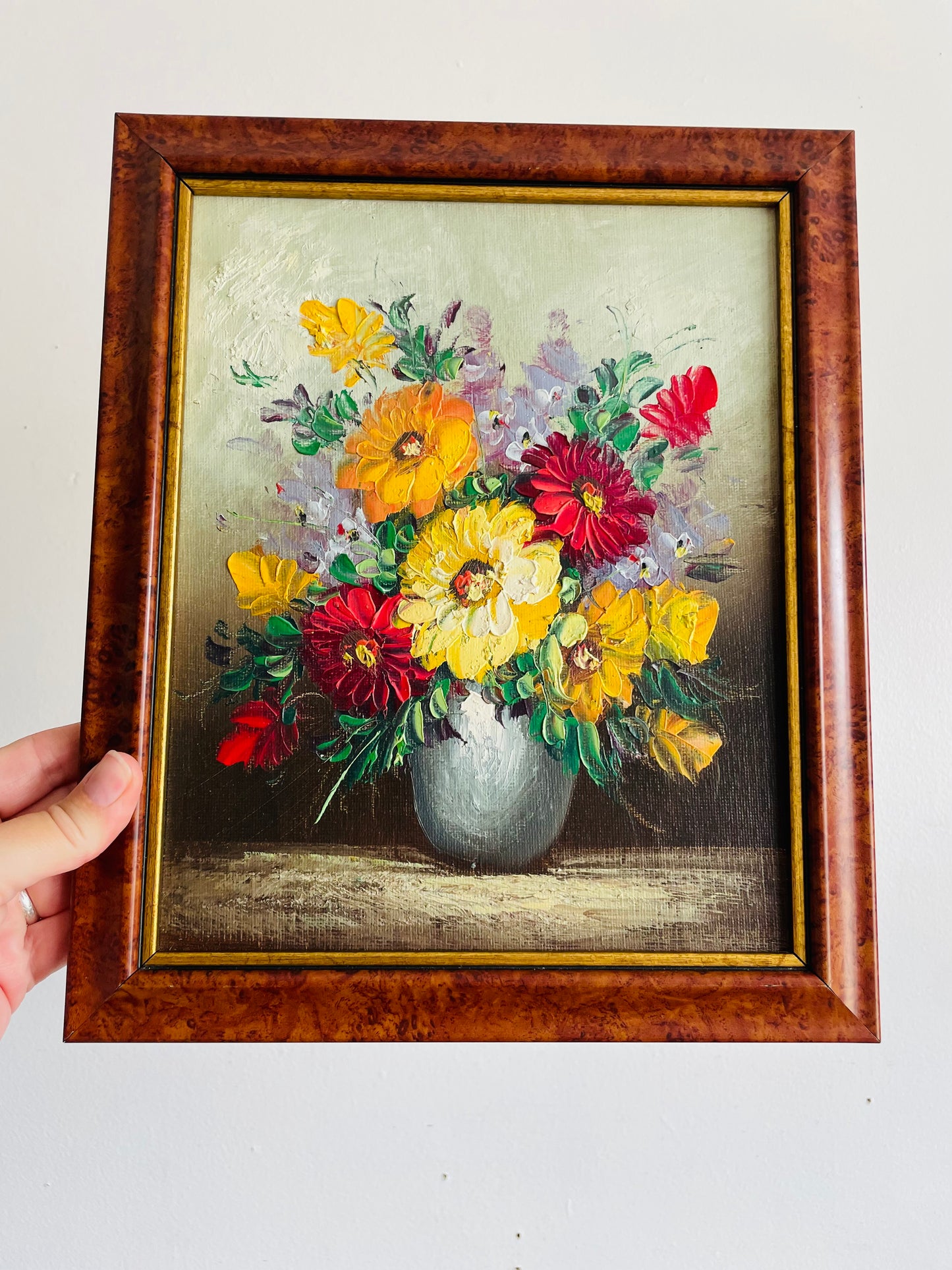 Vintage Original Art Floral Still Life Painting Picture of Flowers in Vase