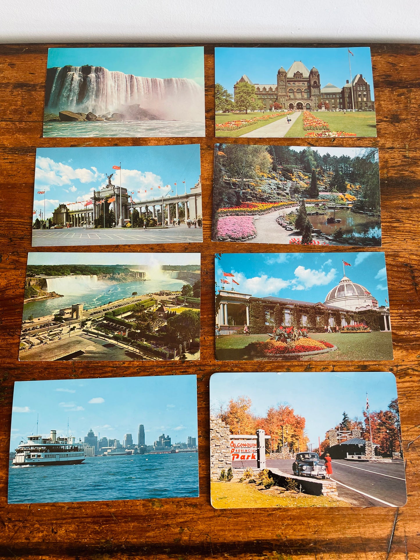 Instant Collection of 8 Ontario Tourism Giant Postcards - Niagara Falls, Toronto, Algonquin Provincial Park, Canadian National Exhibition, Provincial Parliament Buildings, The Rock Garden