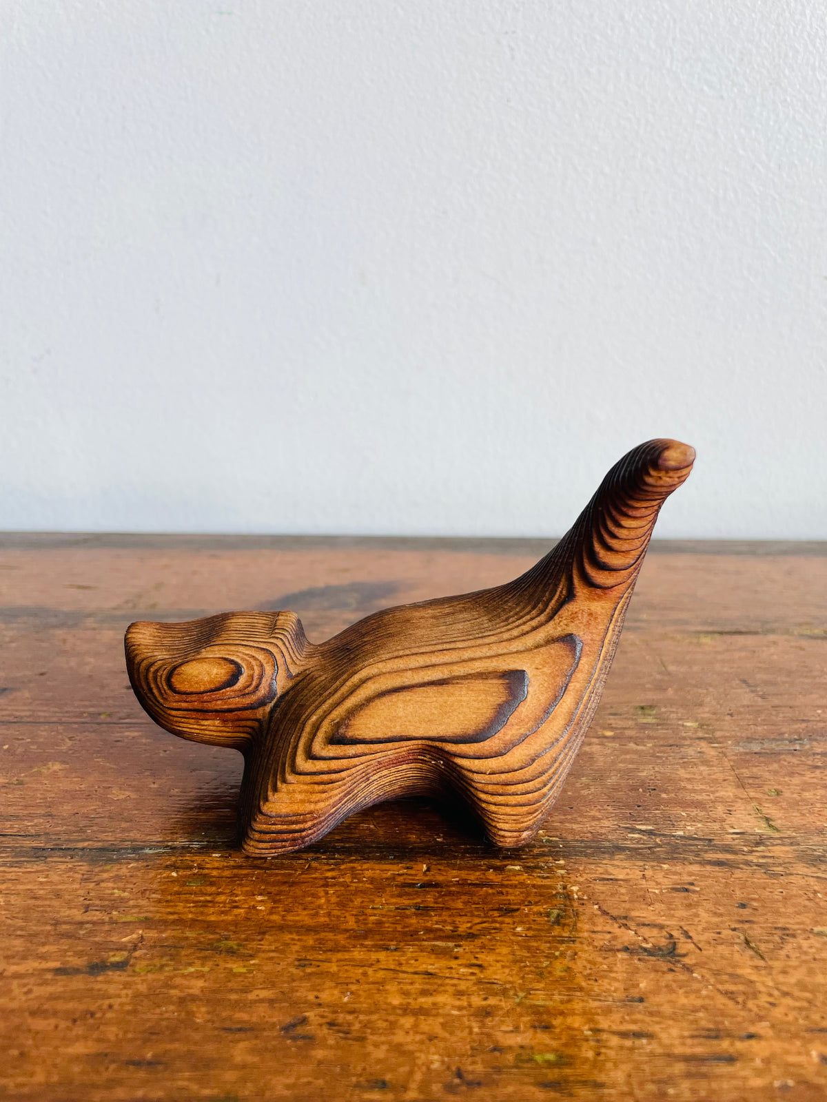 Vintage Canadian Folk Art Carved Cedar Wood Cat Figurine