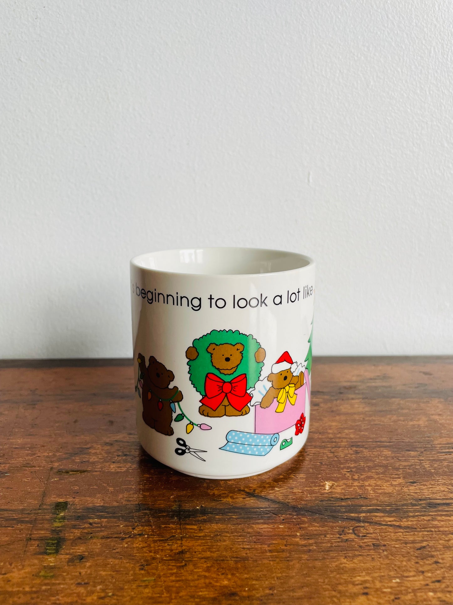 Russ Berrie & Co. Inc. Teddy Bear Mug - It's Beginning to Look a lot Like Christmas - Made in Korea