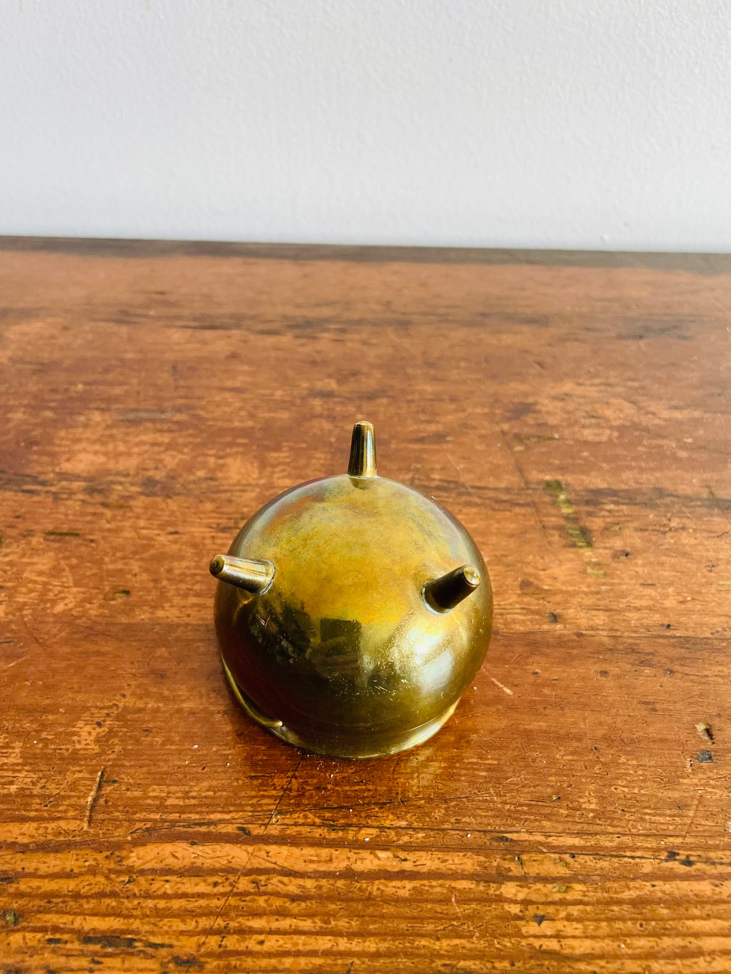 Miniature Footed Brass Cauldron Pot with Handle