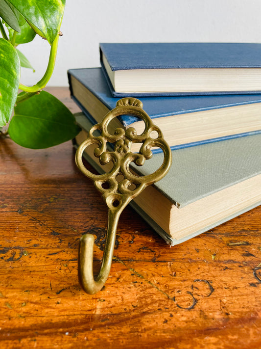 Vintage Brass Hook Hanger with Filigree Design