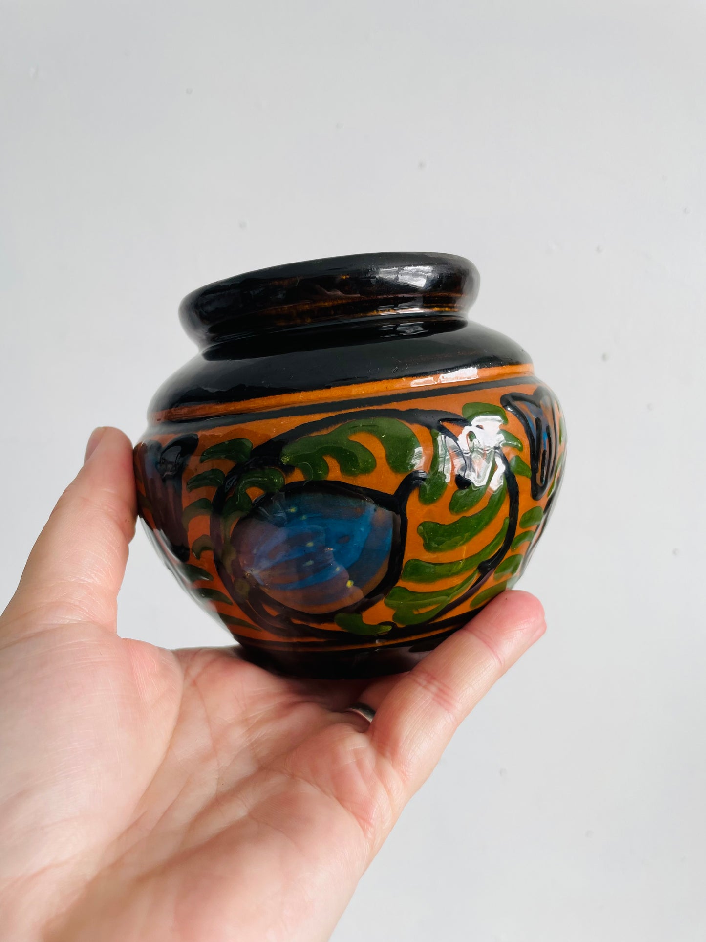 Antique / Possibly Vintage Carl Gebauer-Style Arts & Crafts Era Hand Painted German Floral Vase or Planter Pot - Made in Germany - Stamped