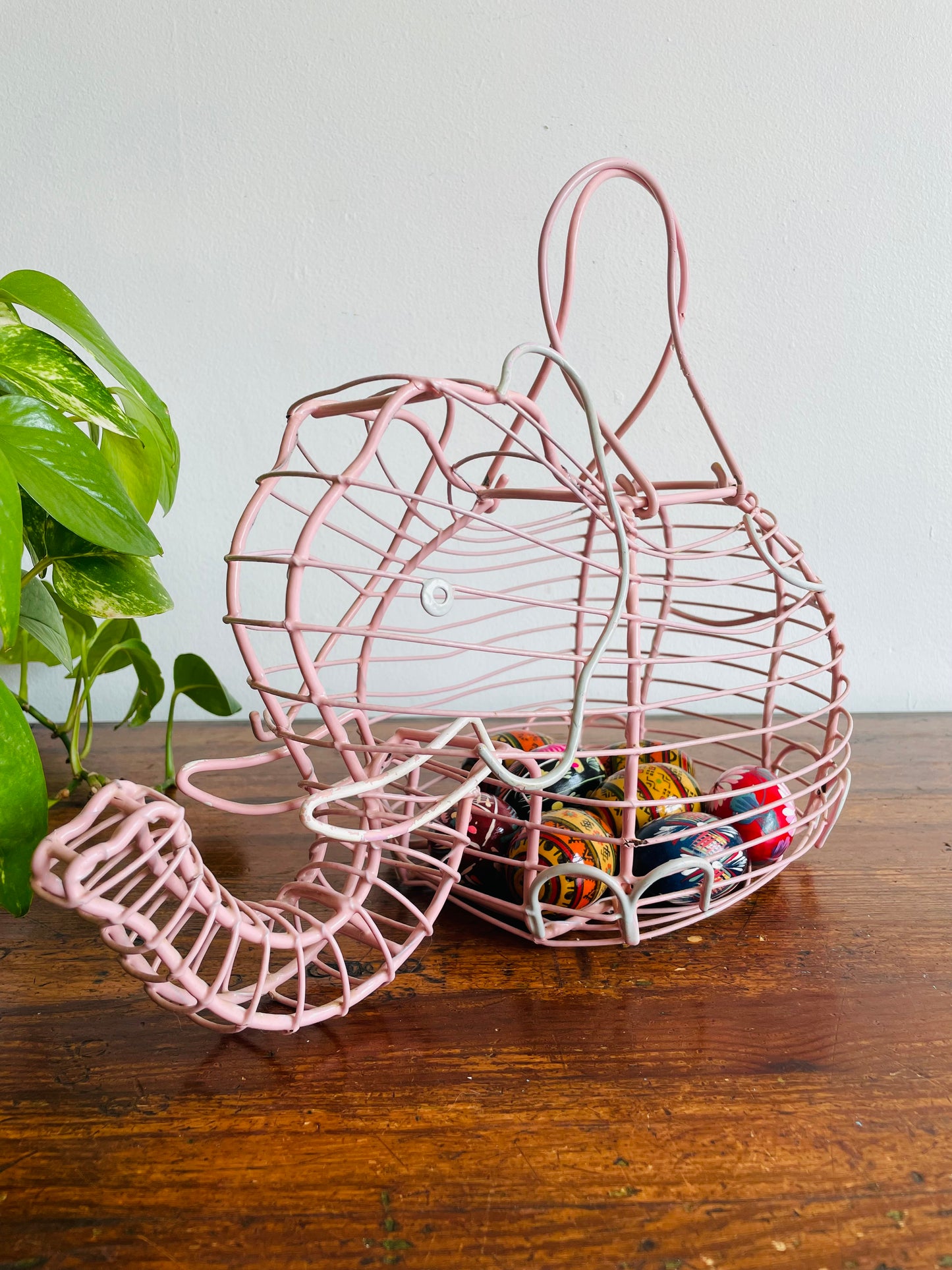 Pink Metal Elephant Egg Basket - Great for Eggs, Fruit, Vegetables, Plant, or Easter!