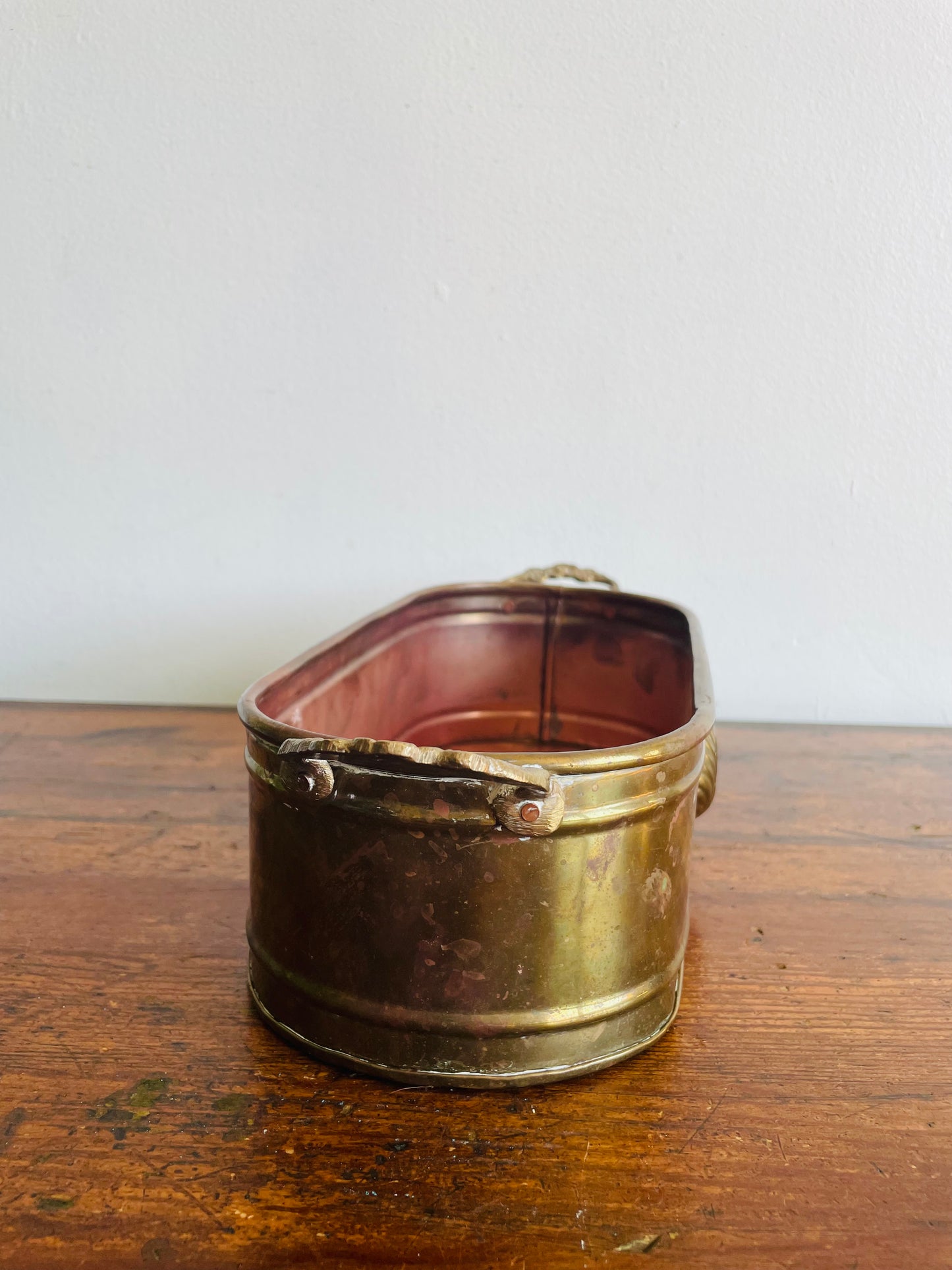 Solid Brass Long Planter Trough with Floral Handles & Shell Design - Made in India