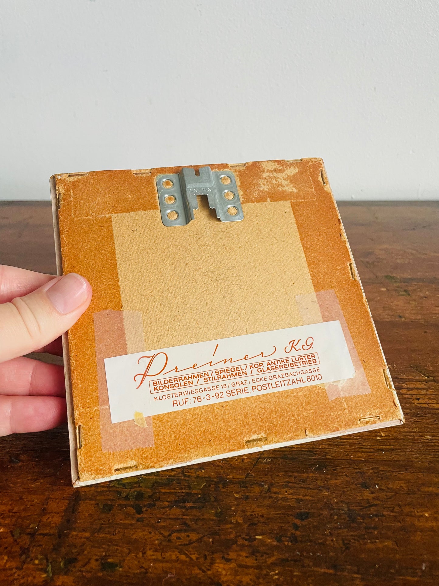 Vintage Mini Needlepoint Embroidery Picture in Square Frame - Fall Season - Red Roof House on Road with Trees of Changing Leaves