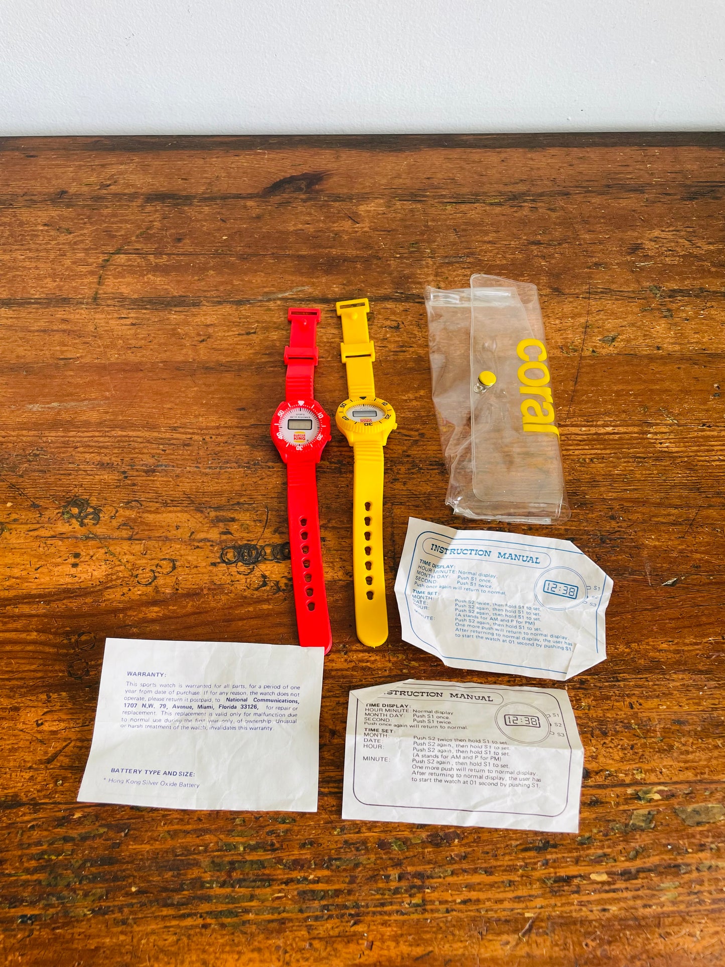Vintage 1990s Red & Yellow Burger King Promotional Digital Water-Resistant Sports Watch Bundle - Set of 2 - Untested