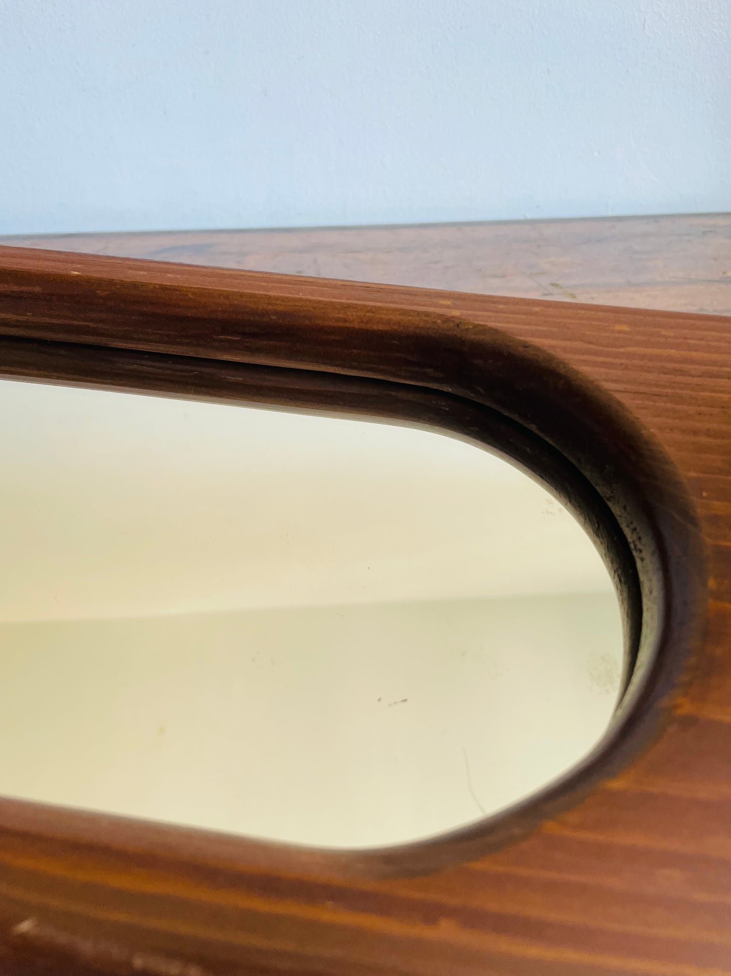 Vintage Organic Wavy Shaped Wood Mirror with Shelf Ledge #1 - 2 Feet Long - No Shipping