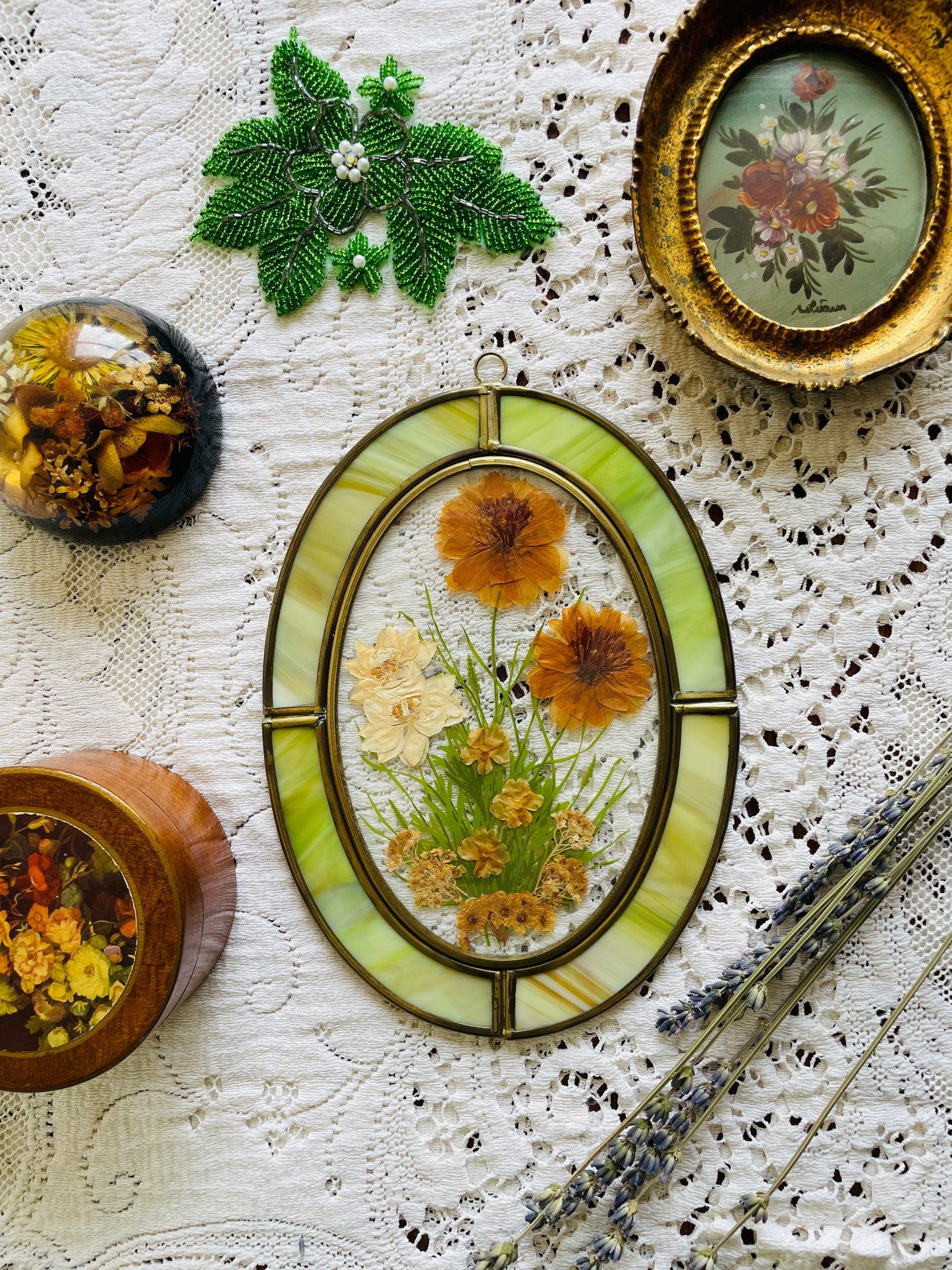 Round Wood & Tin Trinket Box with Floral Lid