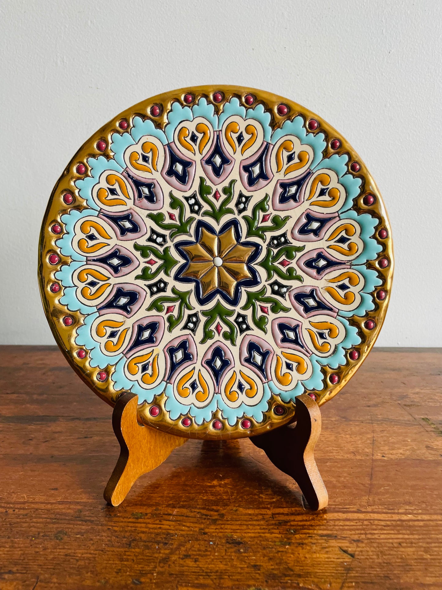 Handmade Wall Hanging Plate - Ceramicas Sevilla Spain Limited Editions - Decorated with 24 Karat Gold & Enamel