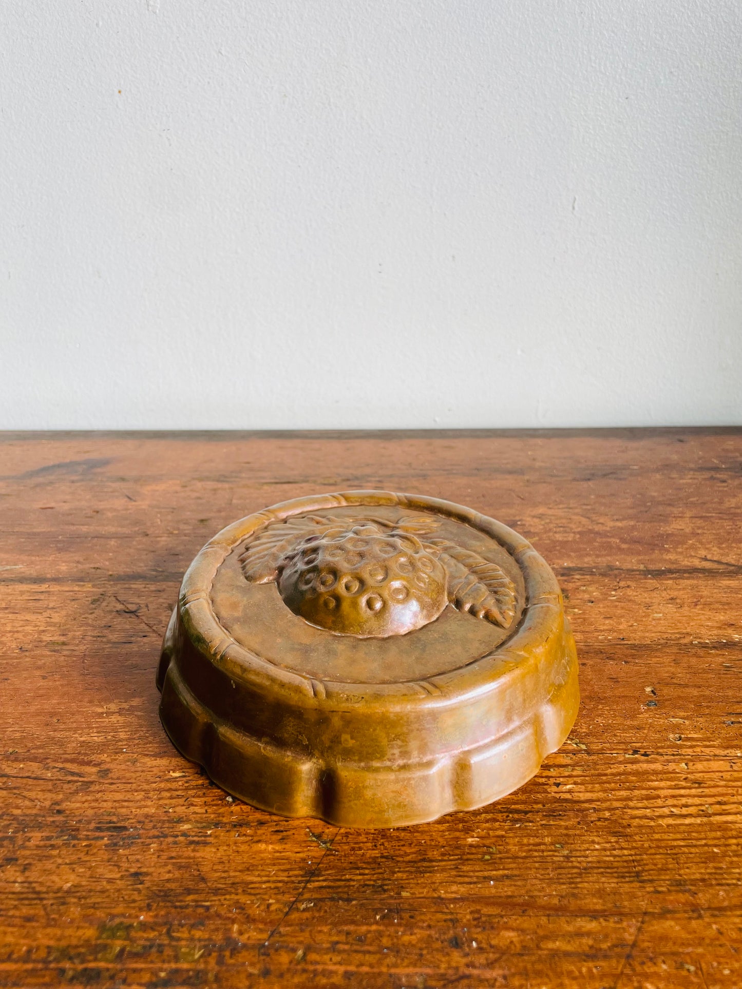 Vintage Solid Copper Round 6" Jelly Mold Wall Hanging with Botanical Raspberry Fruit Design