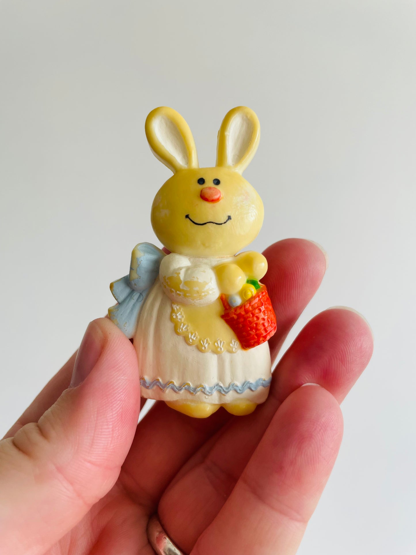 Easter Holiday Pin - Bunny in Dress with Basket of Eggs - Hallmark Cards 1975