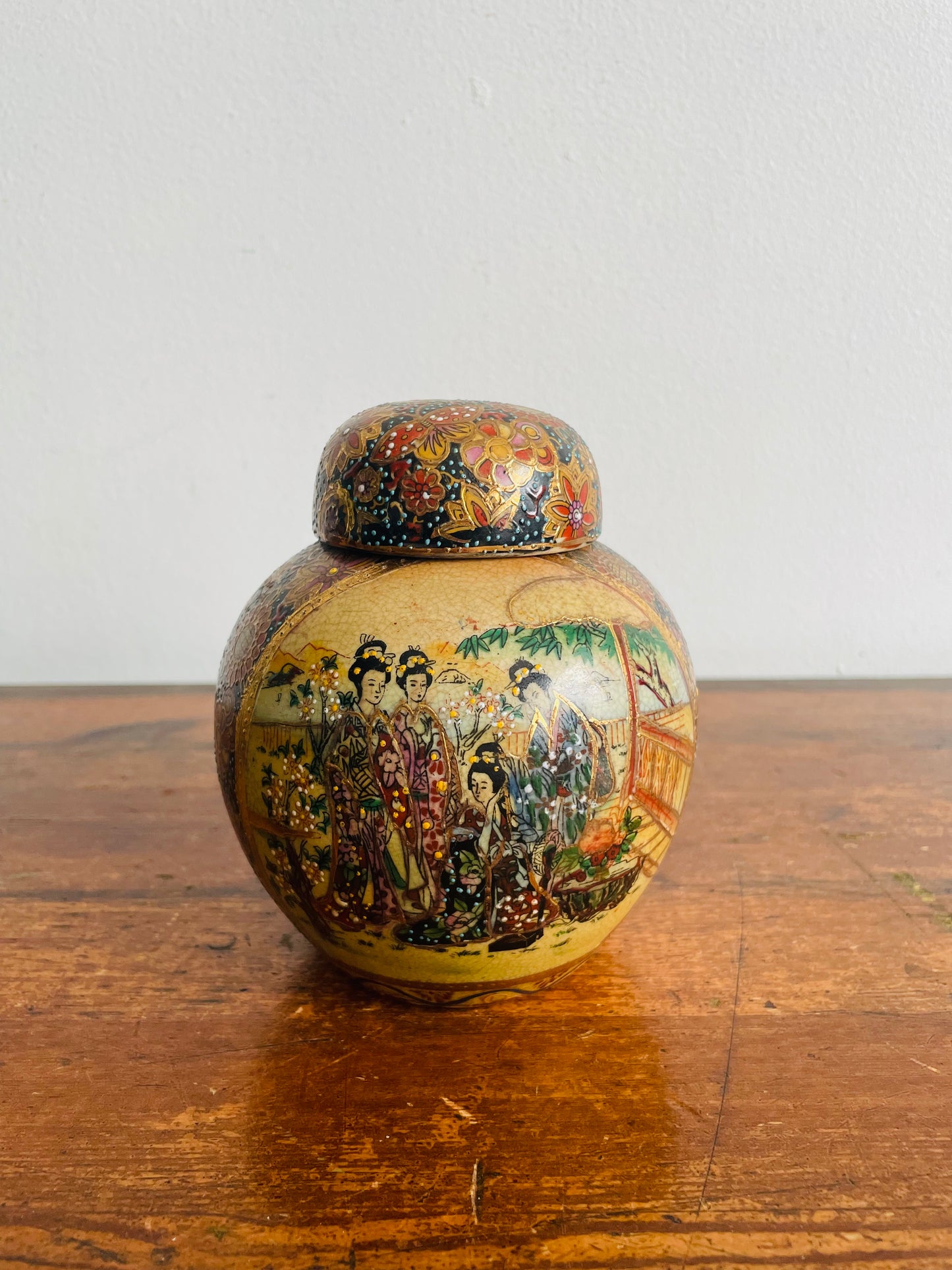 Gorgeous Japanese Satsuma Jar with Lid