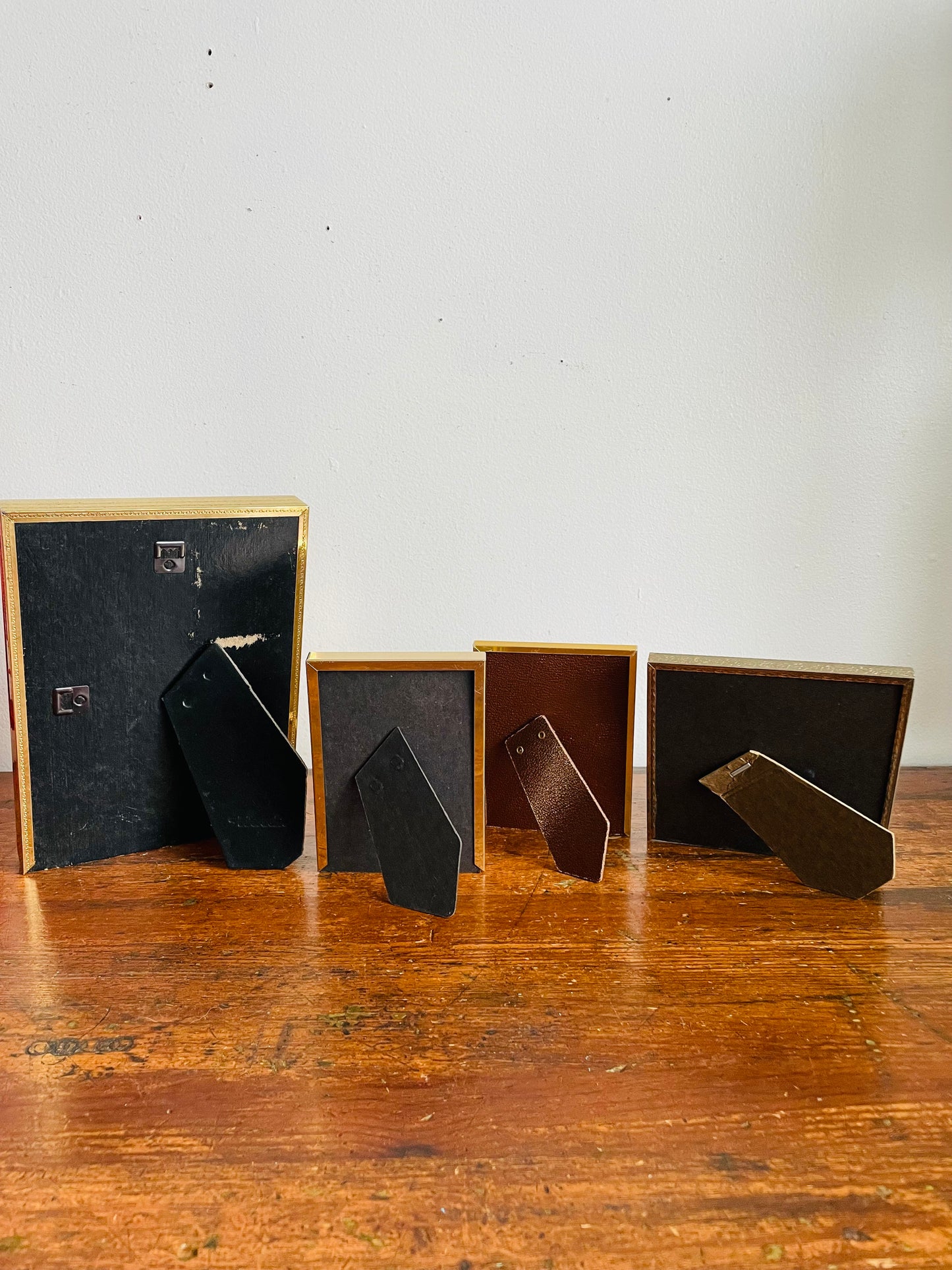 Vintage Collection of Brass & Gold Metal Picture Frames with Easel Backings - Set of 4