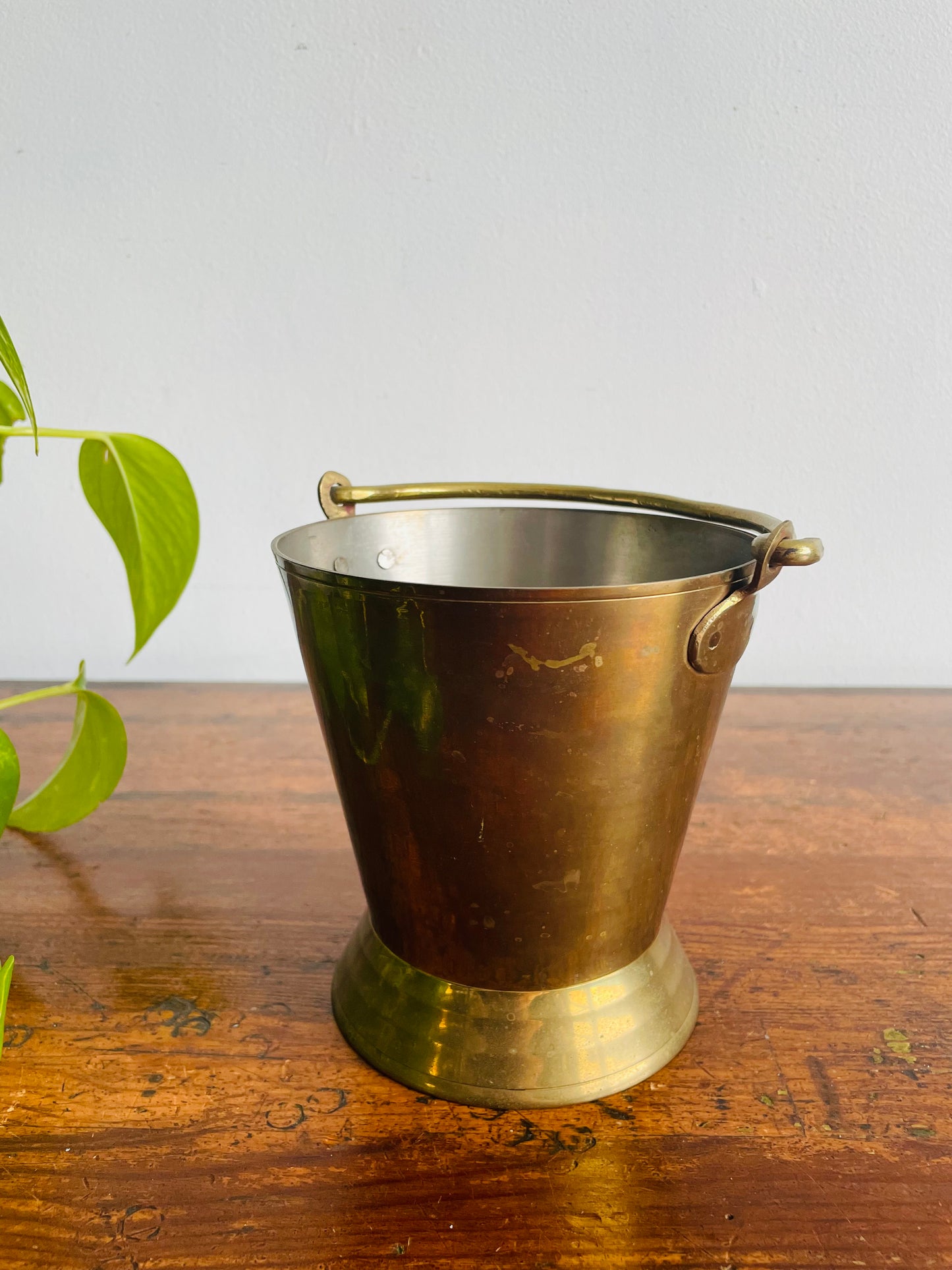 Heavy Brass Planter Pot Bucket with Handle