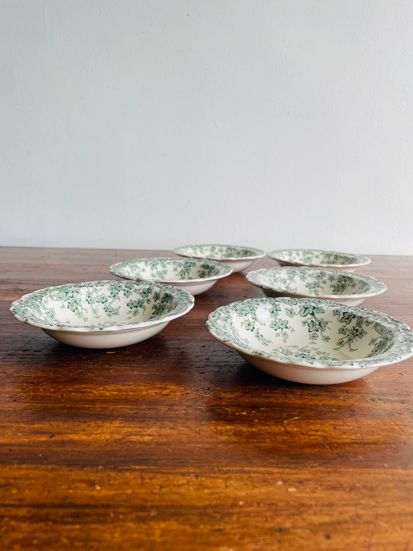 Crown Ducal England Small Fruit, Dessert or Sauce Bowls - Adaptation of Early English Ivy Green Pattern - Set of 6