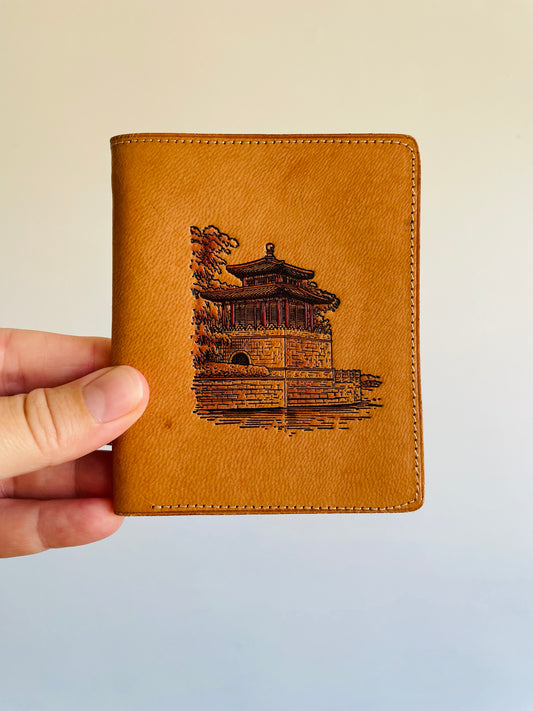 Leather Wallet with Etched Pagoda Design