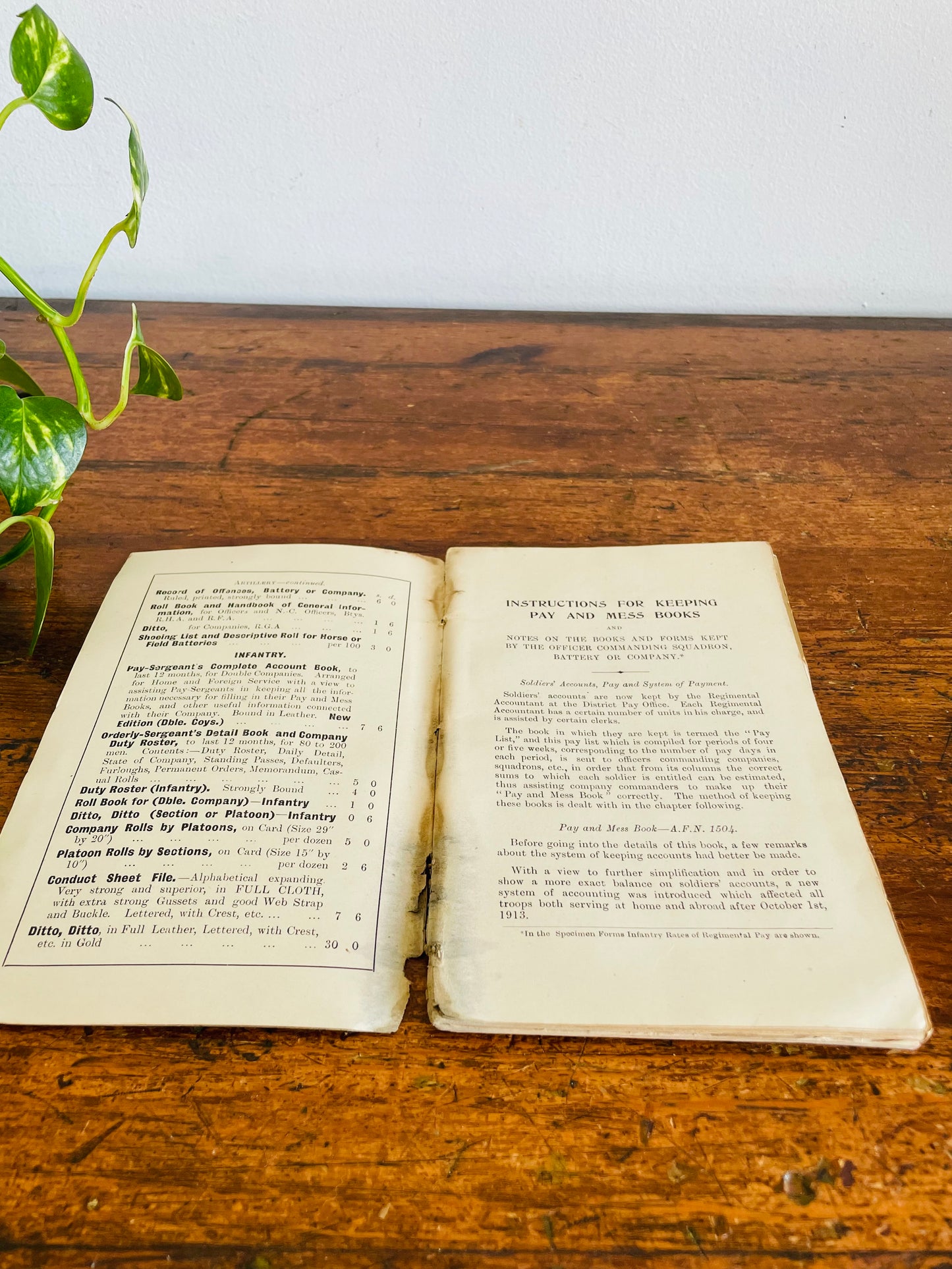 Antique WW1 Instructions for Keeping Pay & Mess Complete with Specimen Forms Paperback Book - Officer Commanding Squadron, Battery or Company