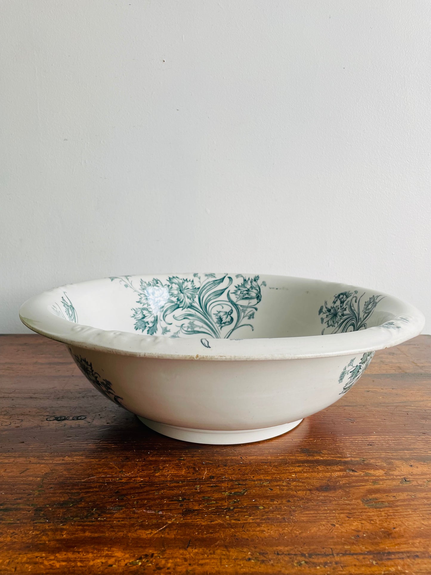 Alejandro Baker & Co. England Giant Ironstone Wash Basin Bowl with Blue Flower Pattern