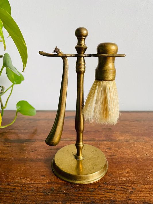 Vintage Solid Brass Shaving Set - Includes Stand, Razor & Brush - Can Attach a New Razor Head to Use!